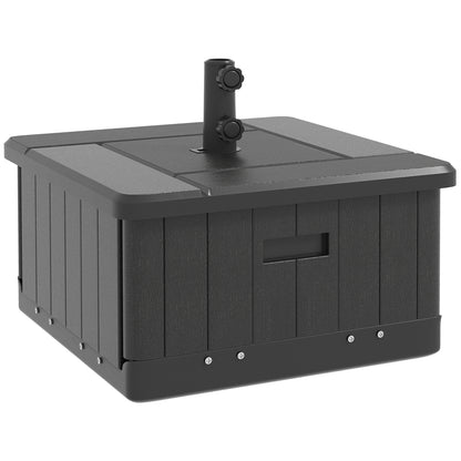 Outsunny 3-in-1 Outdoor Umbrella Base, Coffee End Table, Flower Box Planter with Drain Hole, Fillable Patio Umbrella Stand Table with Wheels and Handles, Black