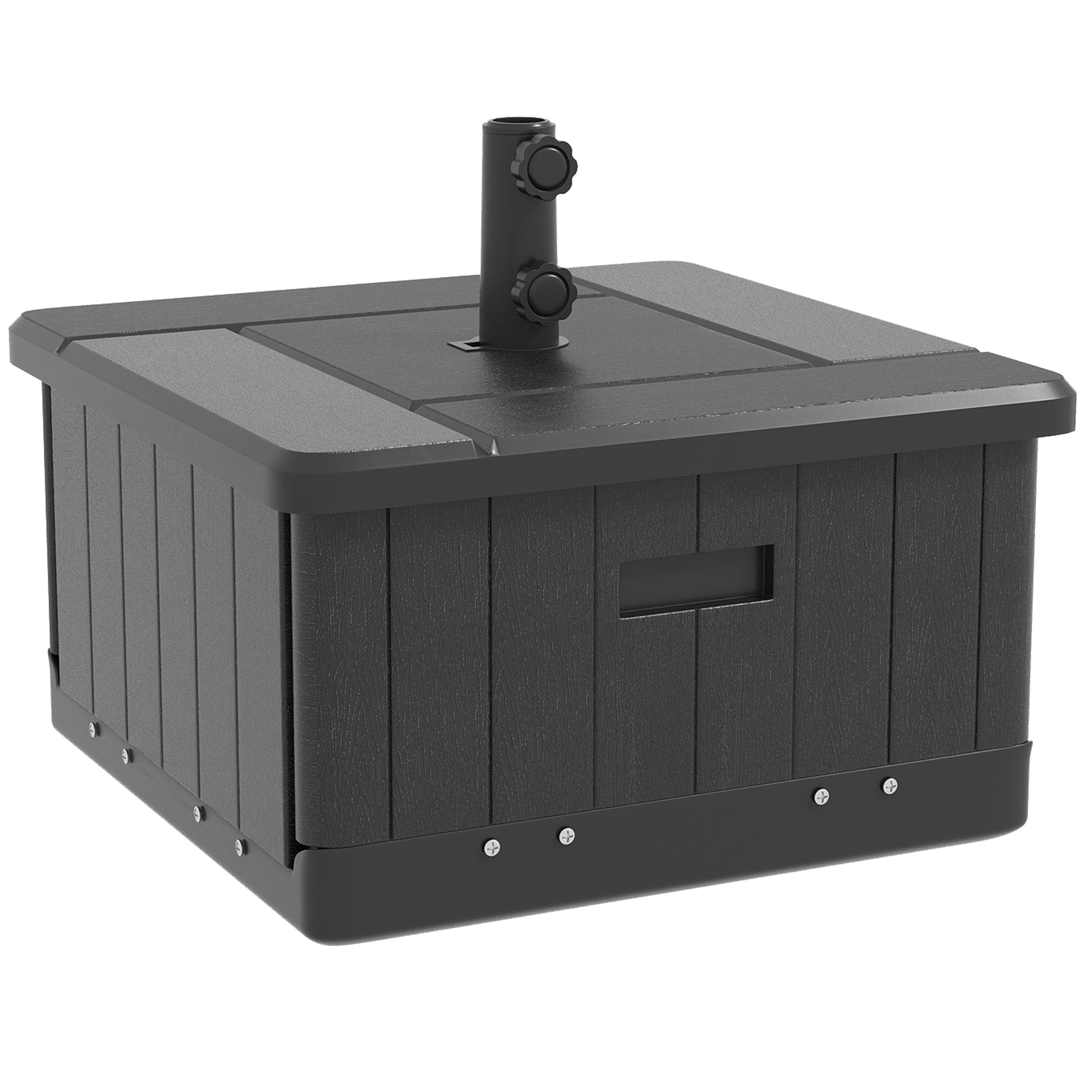 Outsunny 3-in-1 Outdoor Umbrella Base, Coffee End Table, Flower Box Planter with Drain Hole, Fillable Patio Umbrella Stand Table with Wheels and Handles, Black