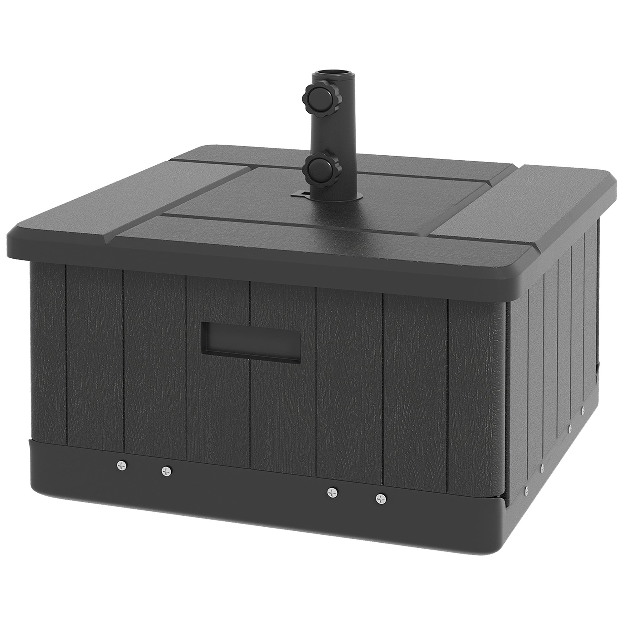 Outsunny 3-in-1 Outdoor Umbrella Base, Coffee End Table, Flower Box Planter with Drain Hole, Fillable Patio Umbrella Stand Table with Wheels and Handles, Black