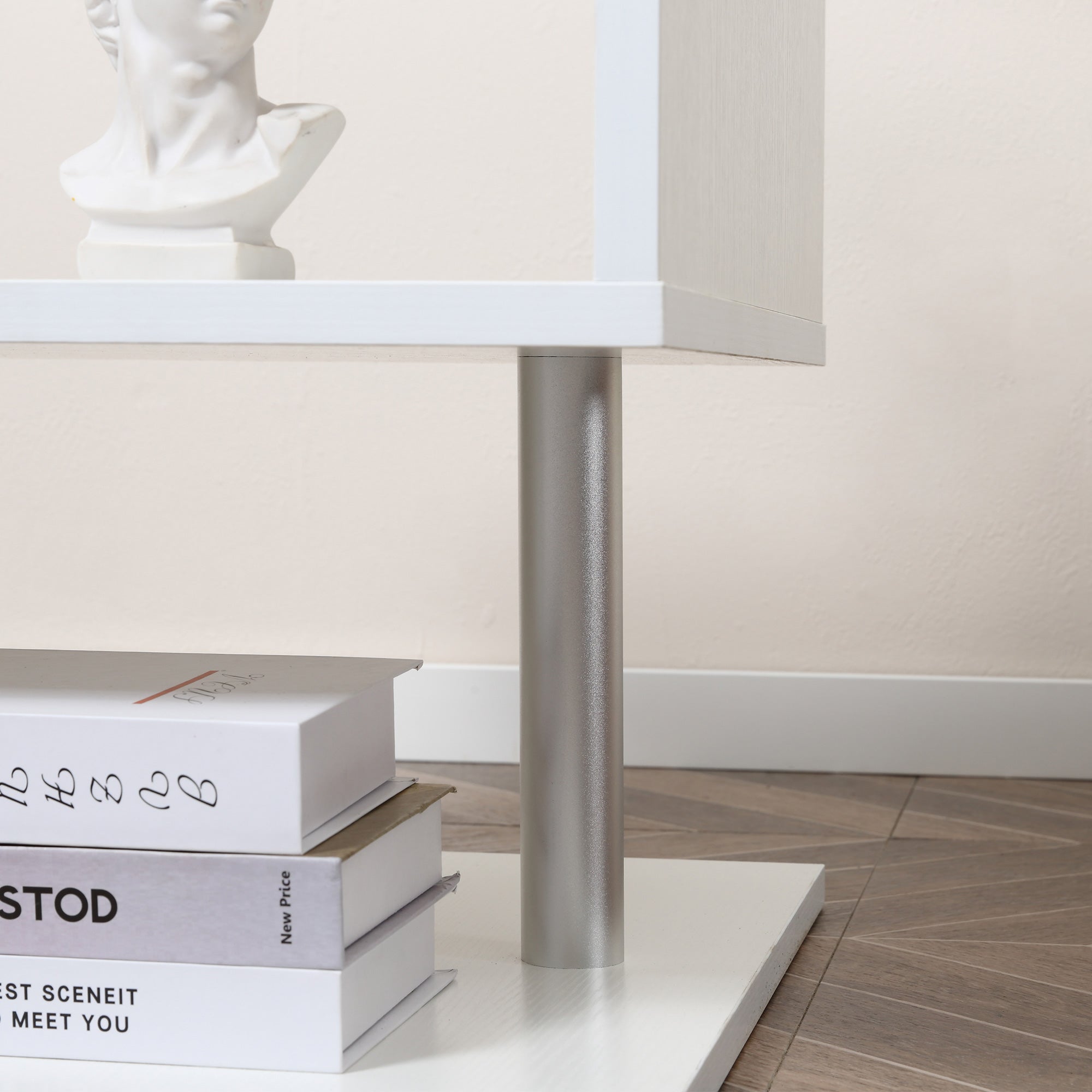 HOMCOM Square Side Table, 3-Tier End Table with Storage Shelves and Metal Frame, S-Shaped Accent Table for Living Room, White