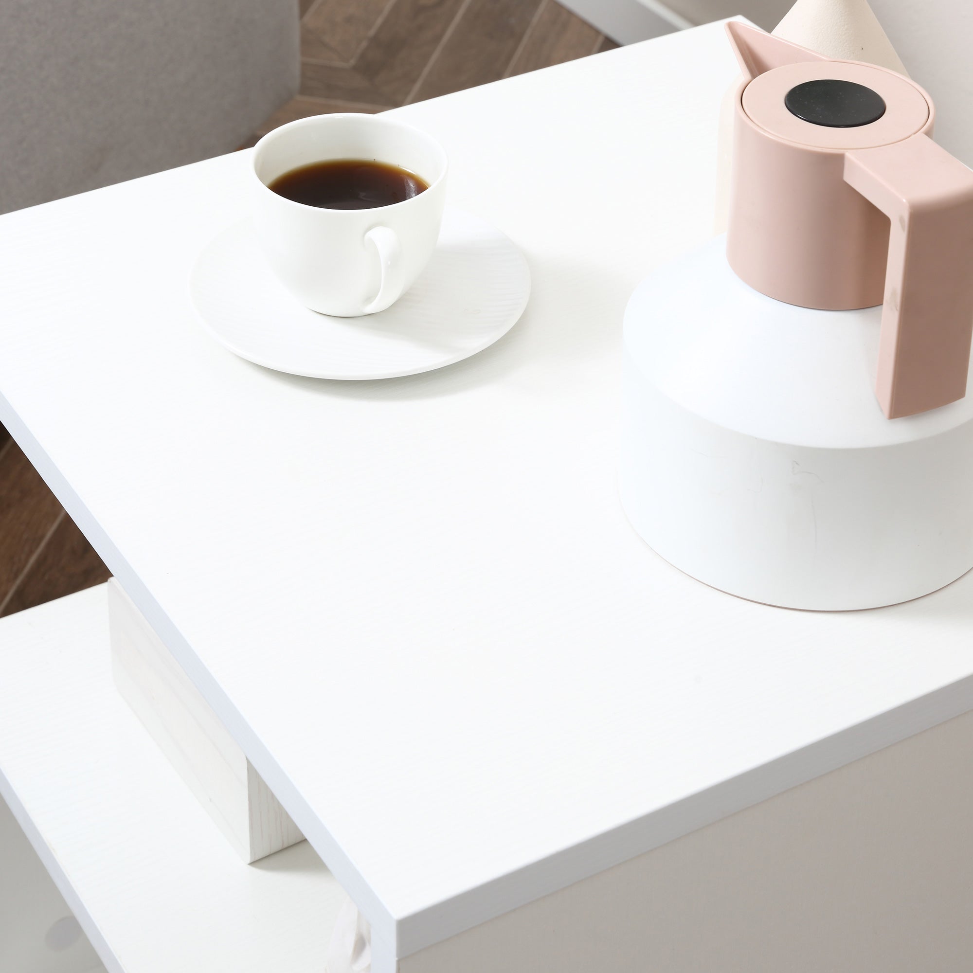 HOMCOM Square Side Table, 3-Tier End Table with Storage Shelves and Metal Frame, S-Shaped Accent Table for Living Room, White