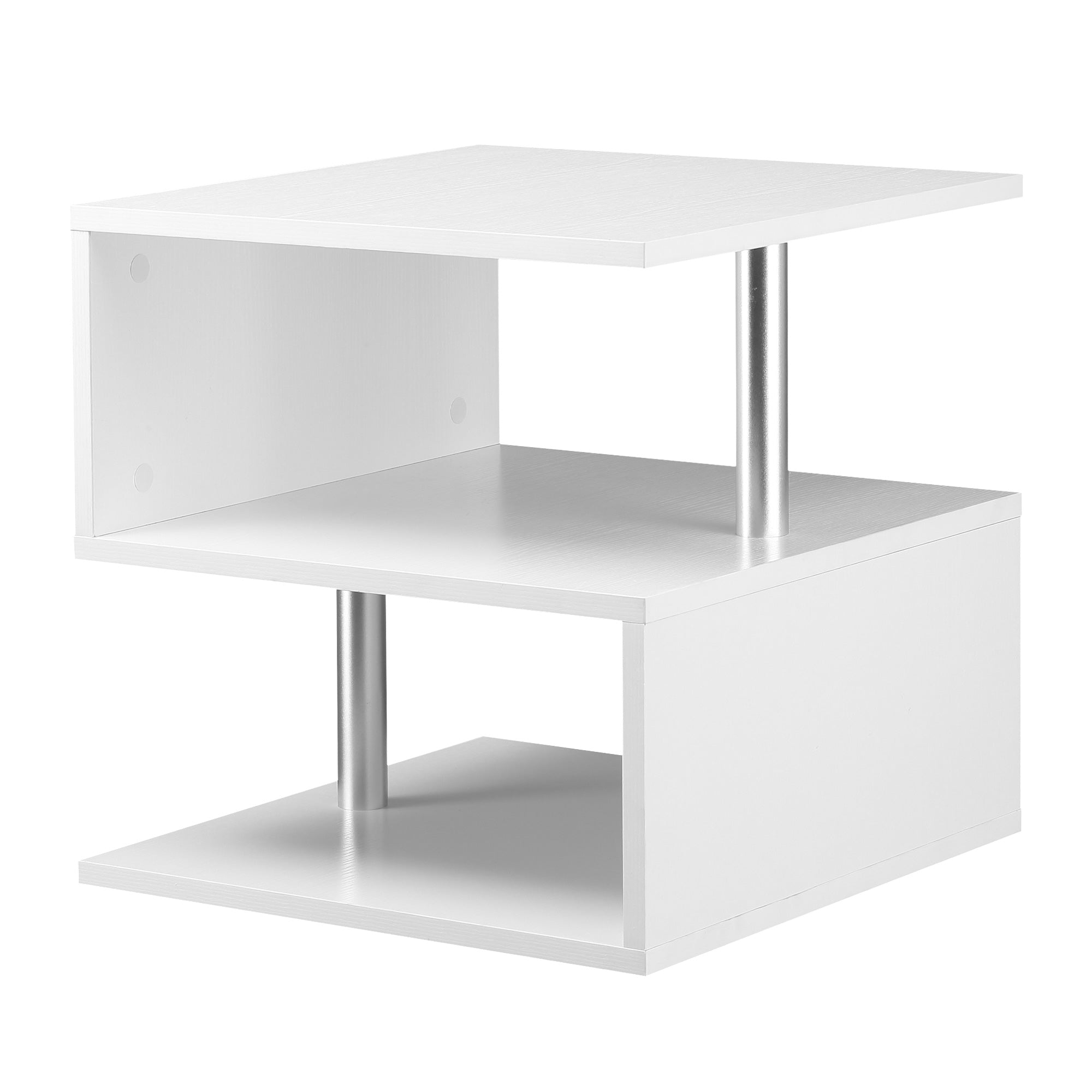 HOMCOM Square Side Table, 3-Tier End Table with Storage Shelves and Metal Frame, S-Shaped Accent Table for Living Room, White