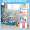 PawHut 32" Hamster Cage, 6 Tier Small Animal Cage with Tunnels and Tubes, DIY Design Gerbil Cage with Hut, Wheel, Food Dish, Water Bottle, Ramps, for Dwarf & Gerbil, Light Blue