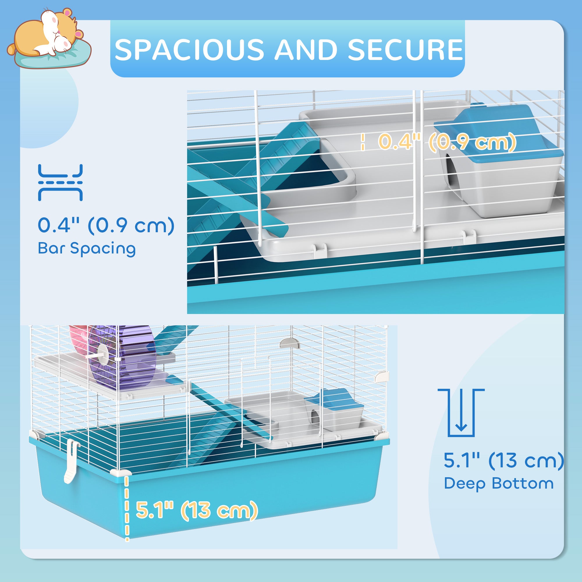 PawHut 32" Hamster Cage, 6 Tier Small Animal Cage with Tunnels and Tubes, DIY Design Gerbil Cage with Hut, Wheel, Food Dish, Water Bottle, Ramps, for Dwarf & Gerbil, Light Blue