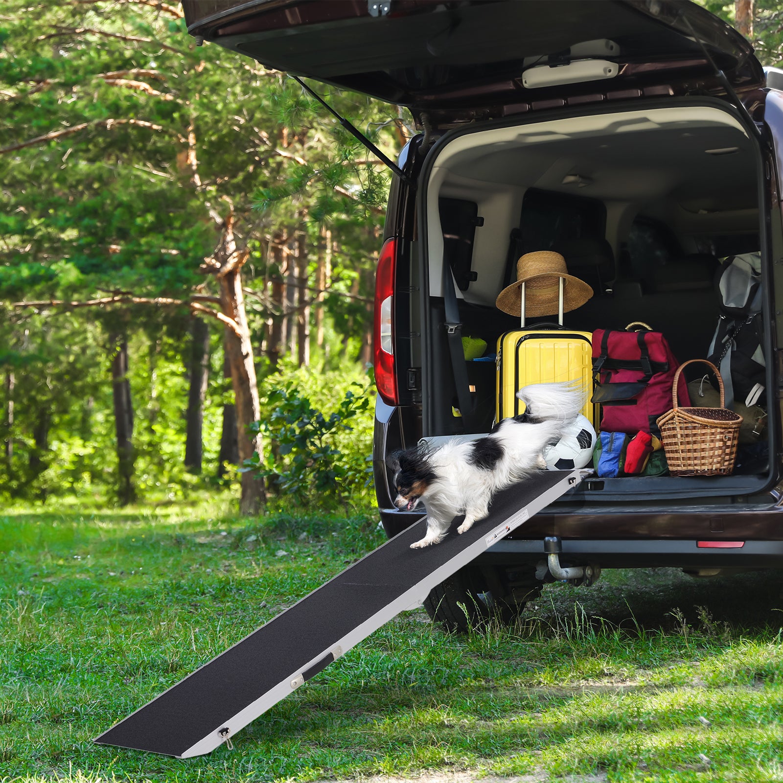 PawHut 96" Portable Bi-Fold Folding Vehicle Pet Ramp with Safety Lock & Convenient Carry Handle