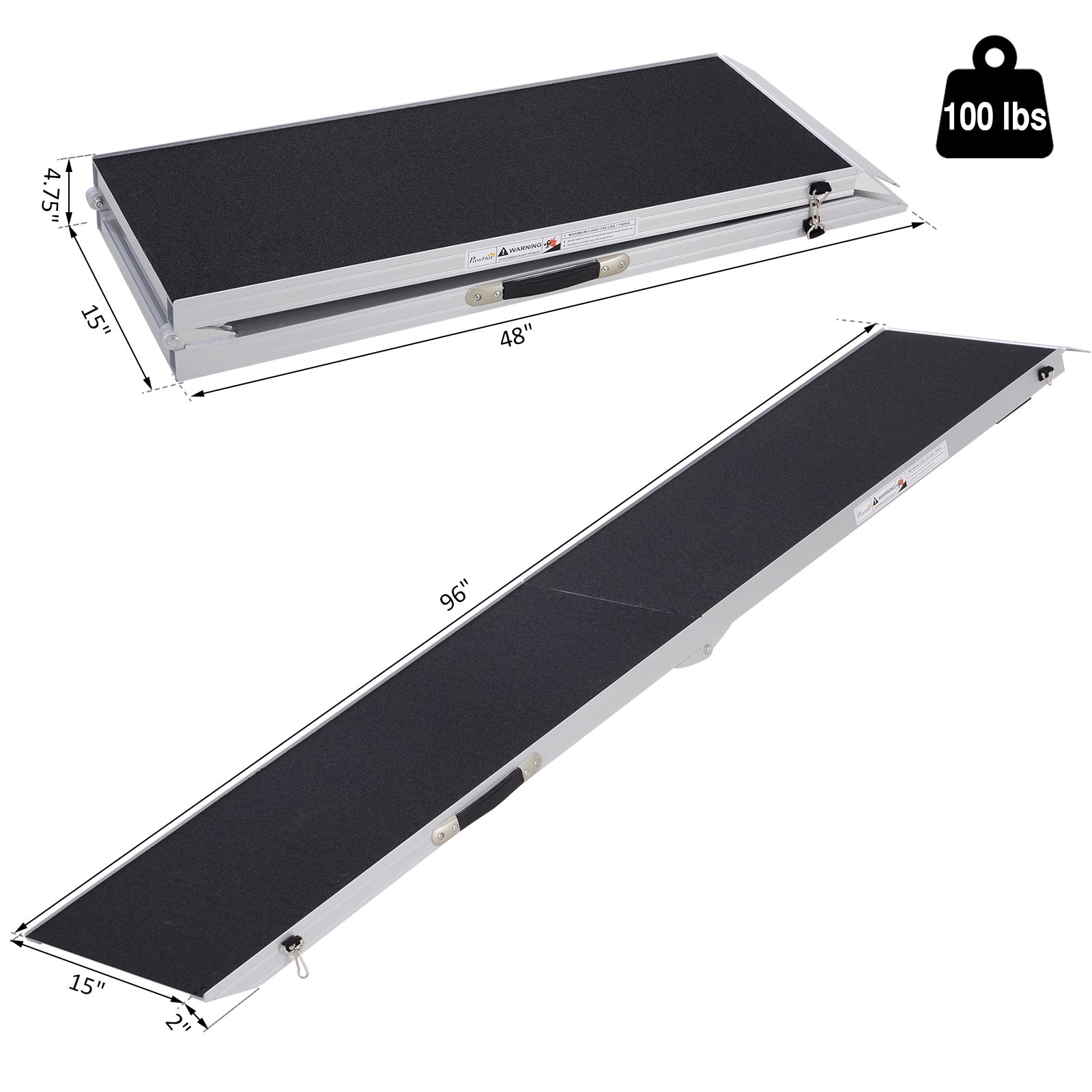 PawHut 96" Portable Bi-Fold Folding Vehicle Pet Ramp with Safety Lock & Convenient Carry Handle