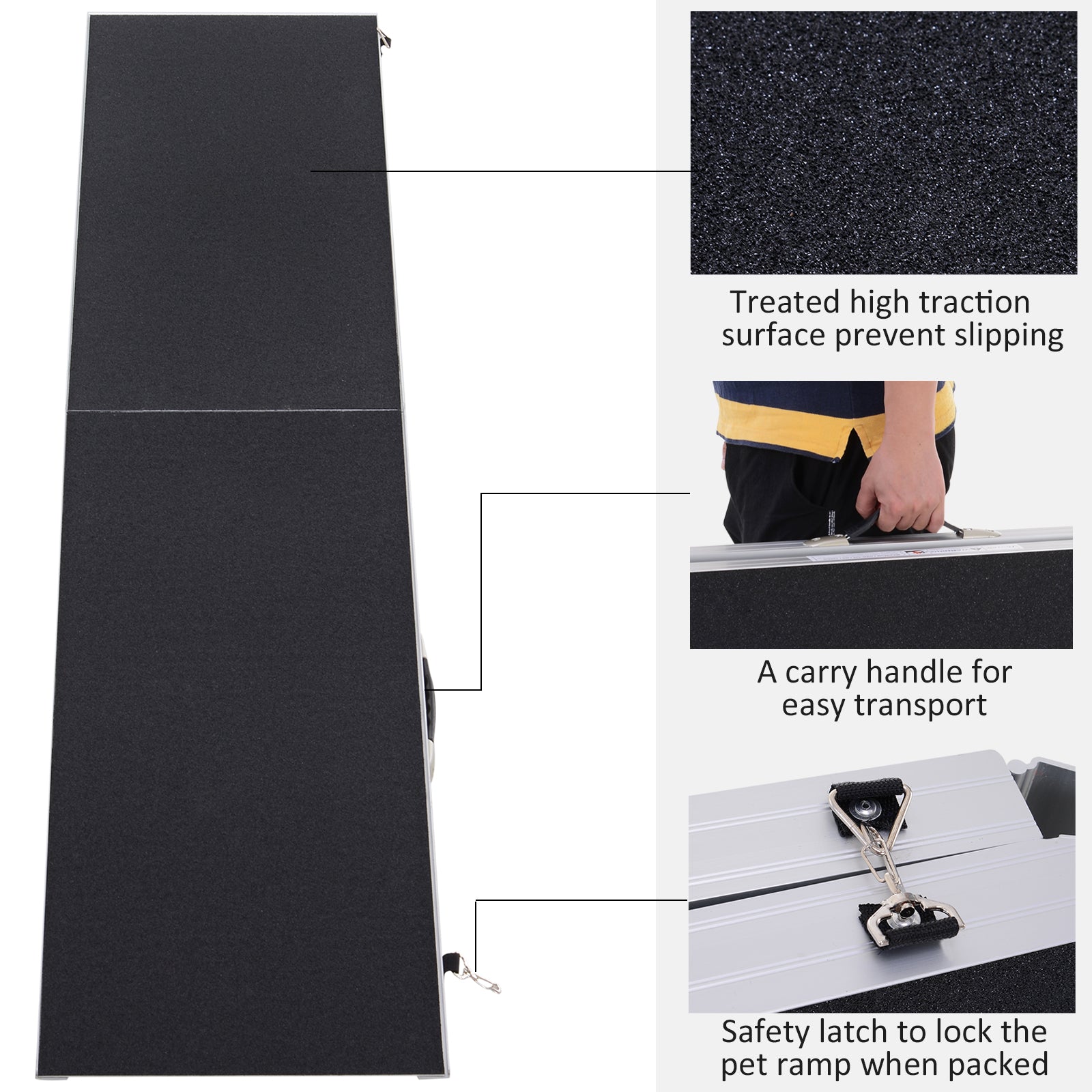 PawHut 96" Portable Bi-Fold Folding Vehicle Pet Ramp with Safety Lock & Convenient Carry Handle