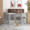 PawHut Free Standing Wooden Pet Gate Indoor Dog Barrier Foldable Step Over Doorway Fence Safety Gate with Open Door Z Shape 4 Panel Light Grey