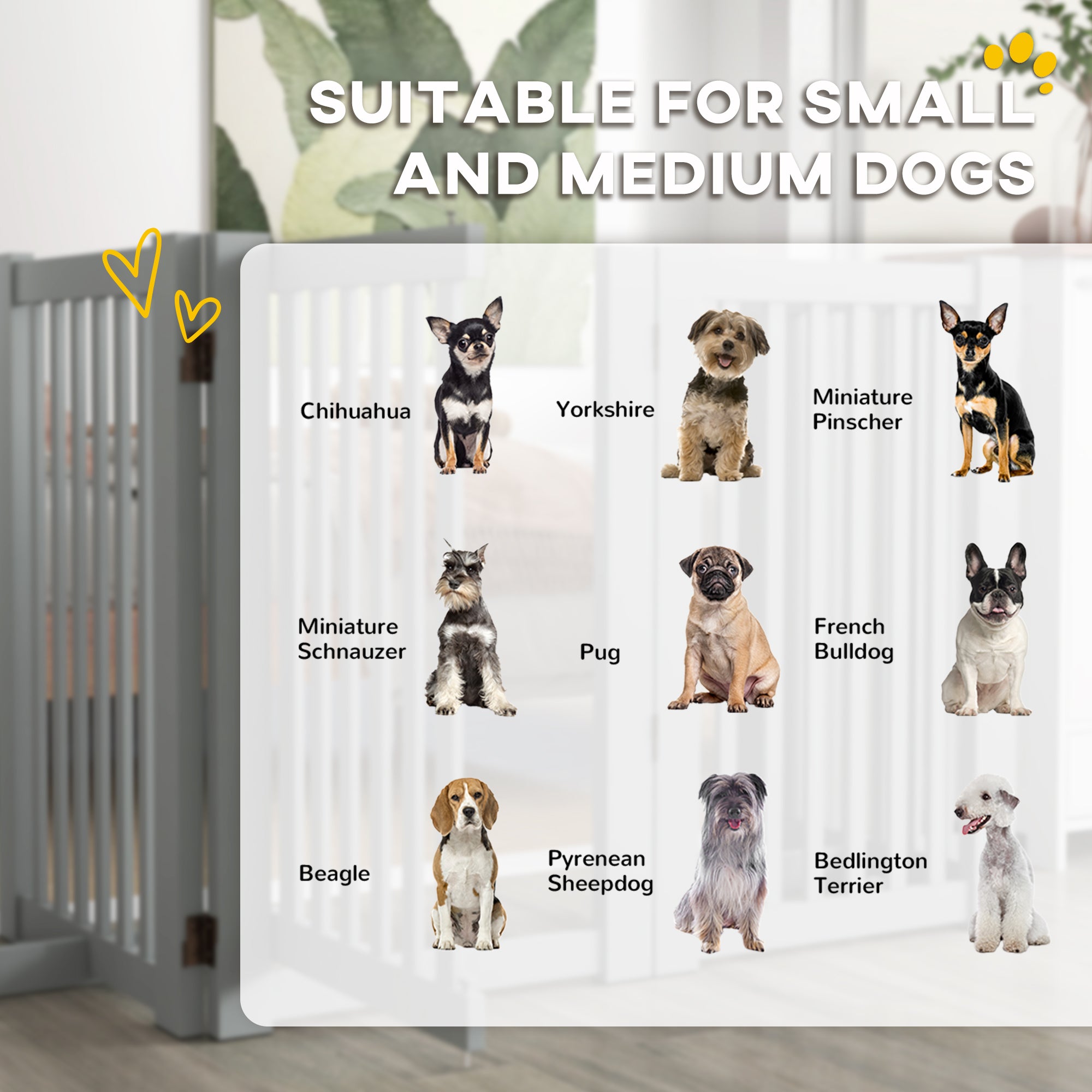 PawHut Free Standing Wooden Pet Gate Indoor Dog Barrier Foldable Step Over Doorway Fence Safety Gate with Open Door Z Shape 4 Panel Light Grey