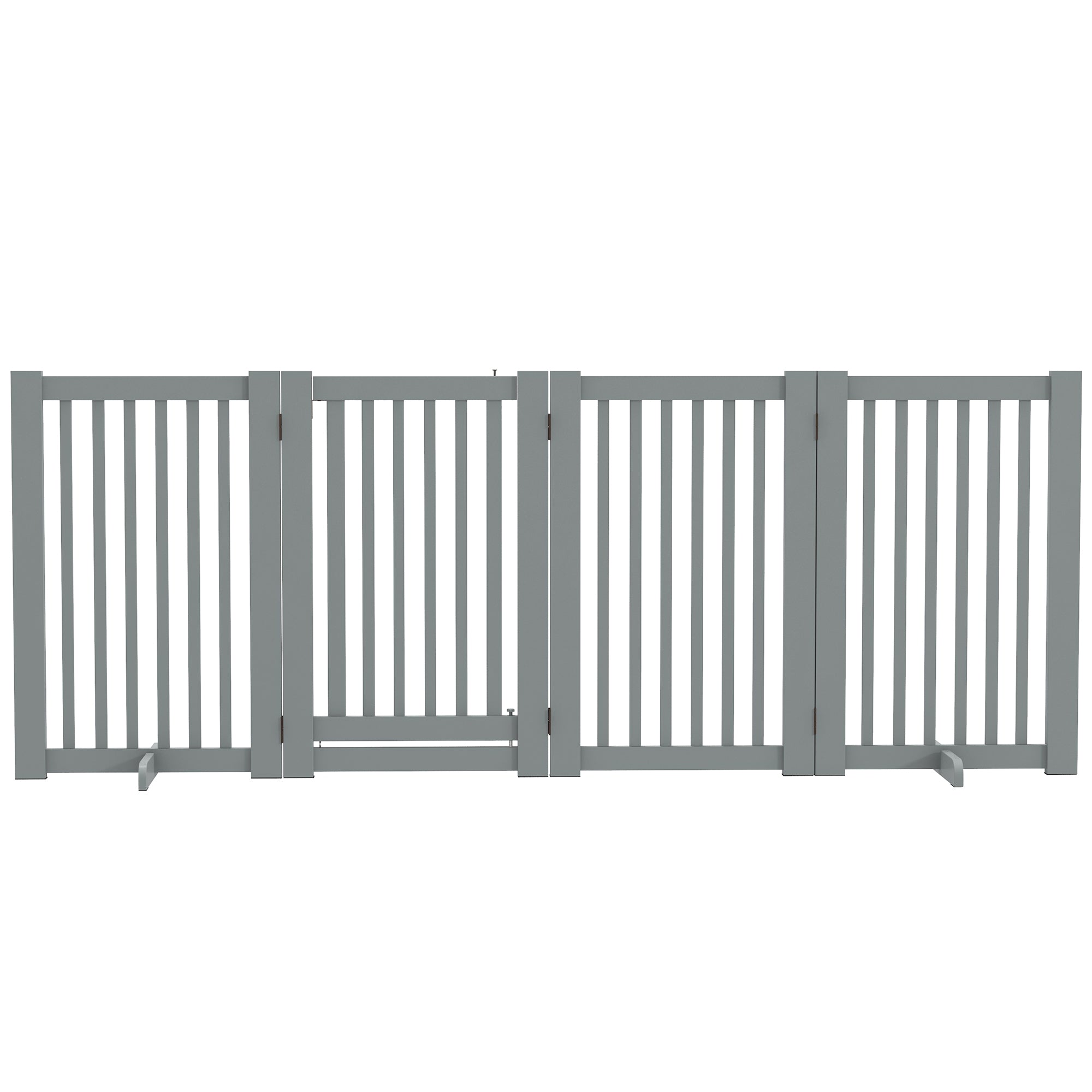 PawHut Free Standing Wooden Pet Gate Indoor Dog Barrier Foldable Step Over Doorway Fence Safety Gate with Open Door Z Shape 4 Panel Light Grey