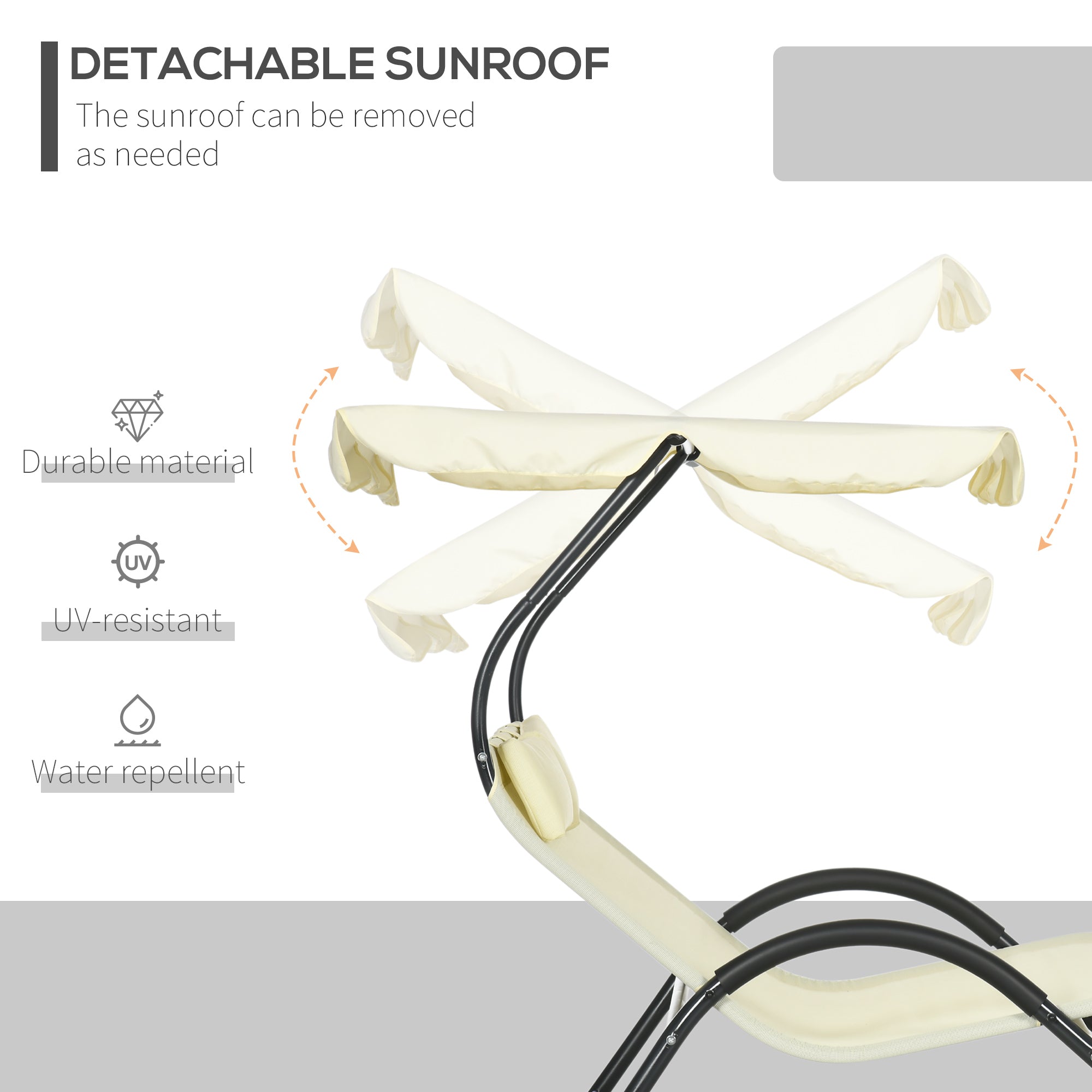 Outsunny Outdoor Patio Chaise Lounge Chair, Patio Sun Lounger w/ Sunshade Roof, for Two People with Wheels and Breathable Sling Mesh Bed, Pillows, Beige