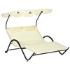 Outsunny Outdoor Patio Chaise Lounge Chair, Patio Sun Lounger w/ Sunshade Roof, for Two People with Wheels and Breathable Sling Mesh Bed, Pillows, Beige