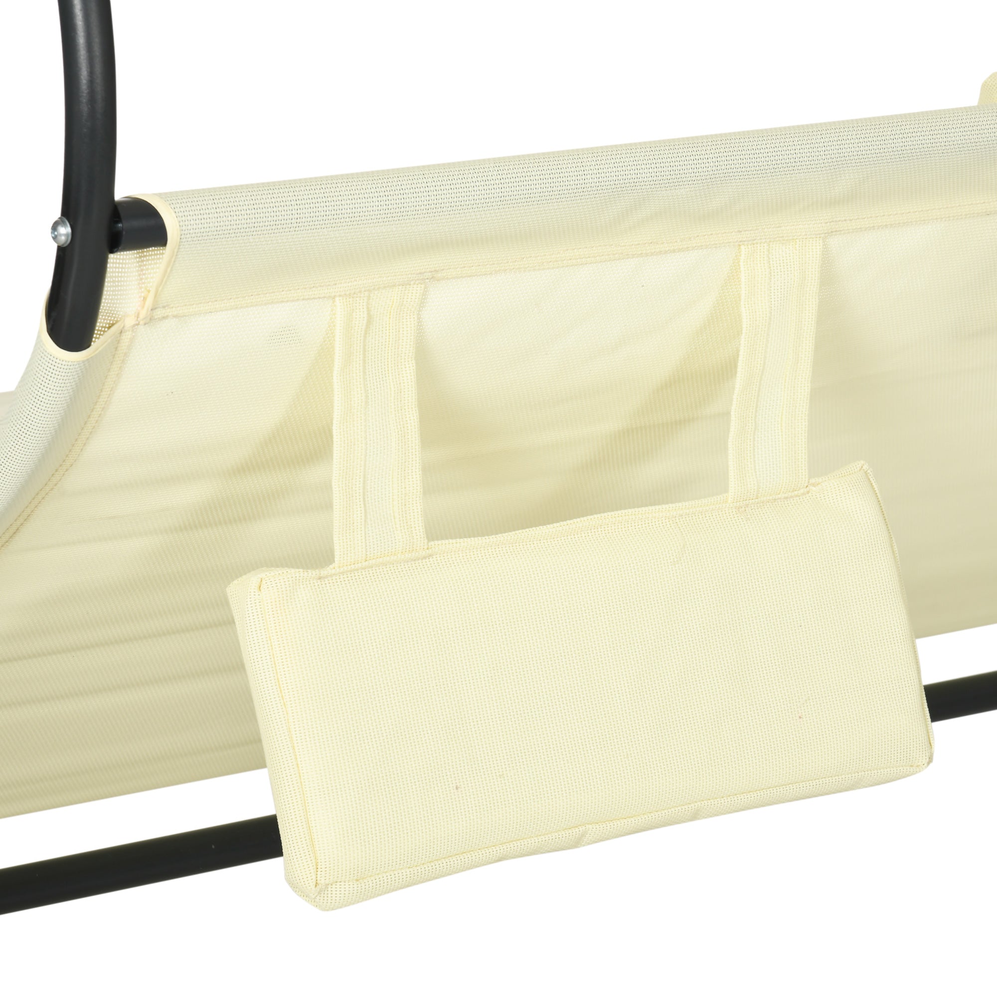 Outsunny Outdoor Patio Chaise Lounge Chair, Patio Sun Lounger w/ Sunshade Roof, for Two People with Wheels and Breathable Sling Mesh Bed, Pillows, Beige