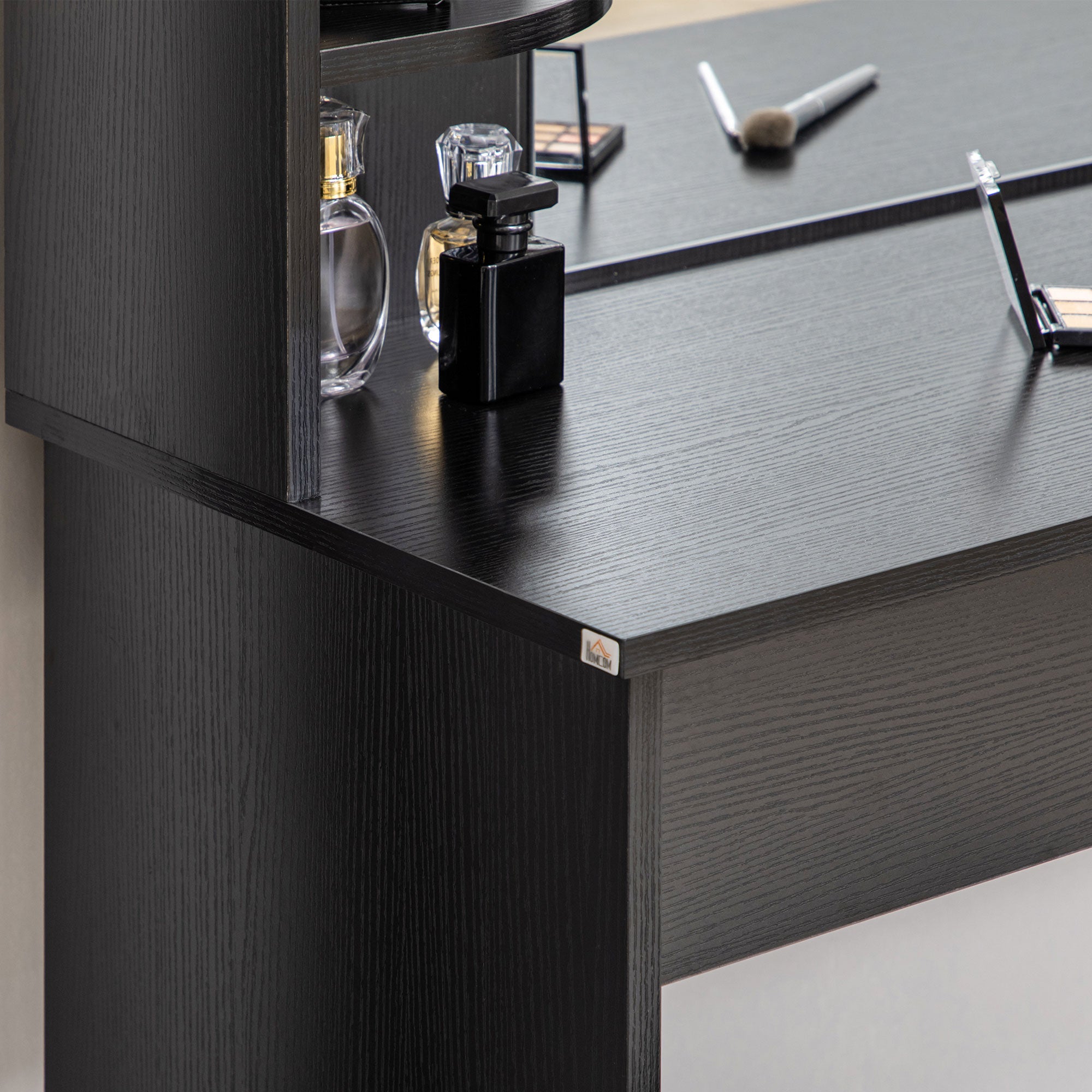 HOMCOM Vanity Table Wood Dressing Table w/ Makeup Mirror, Big Drawers, Open Shelf for Bedroom Black