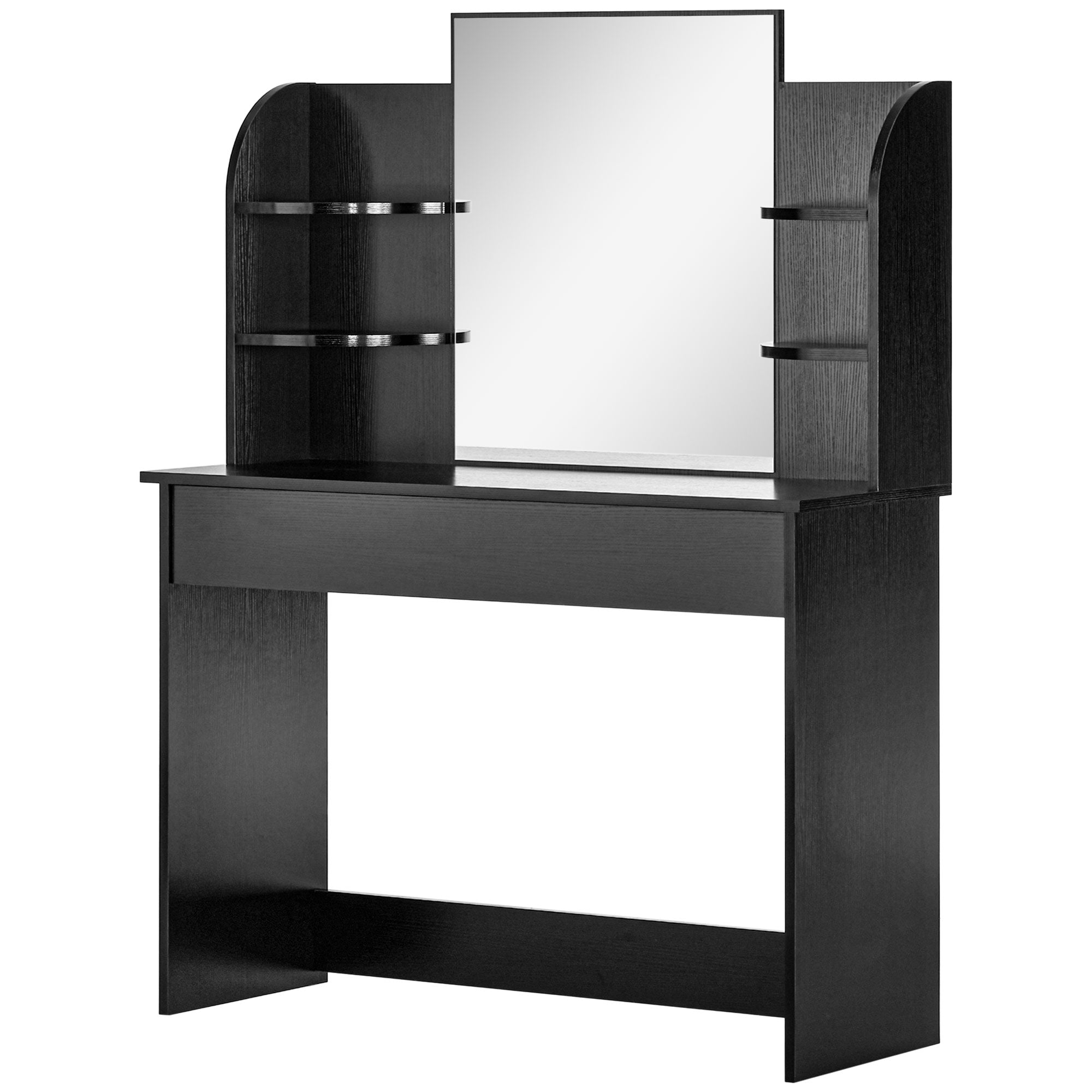 HOMCOM Vanity Table Wood Dressing Table w/ Makeup Mirror, Big Drawers, Open Shelf for Bedroom Black
