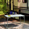 Outsunny 4ft Camping Table Foldable Picnic Garden BBQ Desk Indoor & Outdoor Folding Table with 2 Level Height Adjustable, Aluminum Frame and Carrying Handle, Silver
