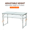 Outsunny 4ft Camping Table Foldable Picnic Garden BBQ Desk Indoor & Outdoor Folding Table with 2 Level Height Adjustable, Aluminum Frame and Carrying Handle, Silver