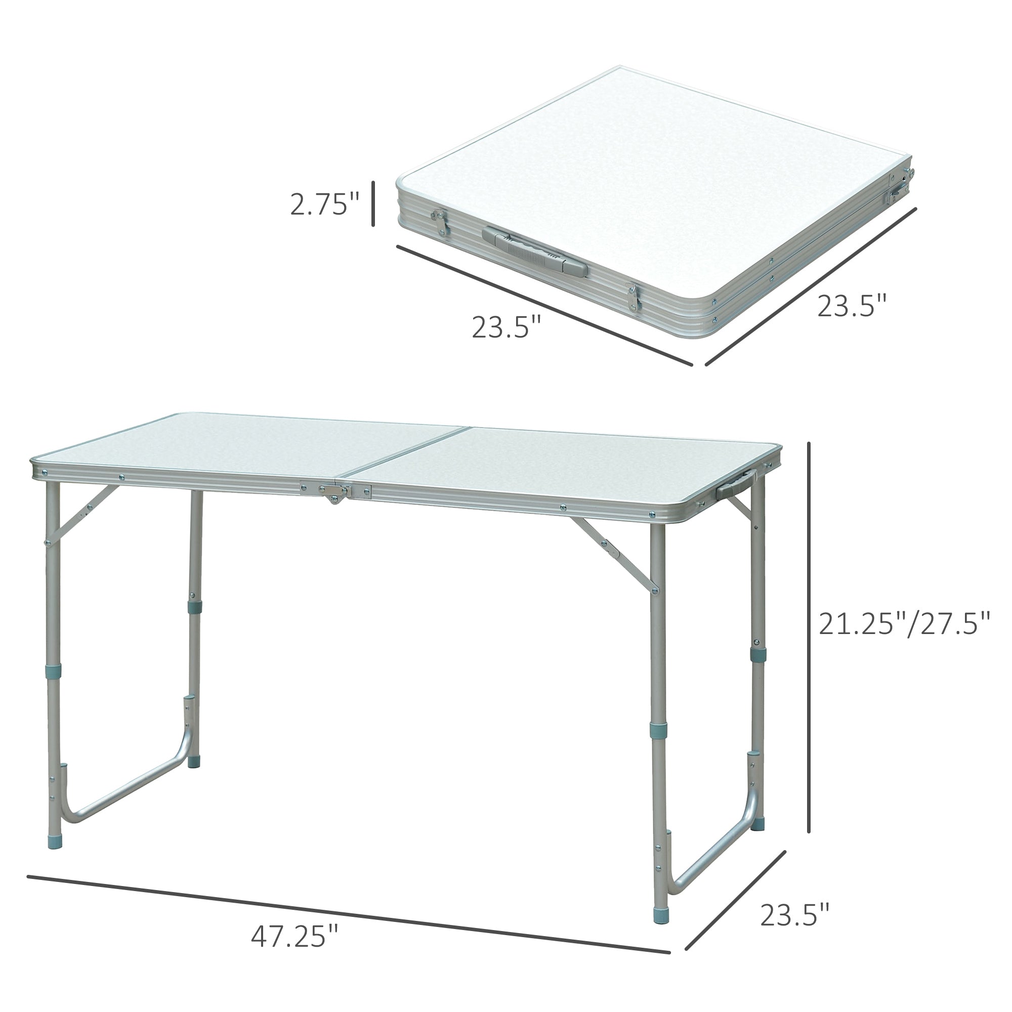 Outsunny 4ft Camping Table Foldable Picnic Garden BBQ Desk Indoor & Outdoor Folding Table with 2 Level Height Adjustable, Aluminum Frame and Carrying Handle, Silver