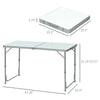 Outsunny 4ft Camping Table Foldable Picnic Garden BBQ Desk Indoor & Outdoor Folding Table with 2 Level Height Adjustable, Aluminum Frame and Carrying Handle, Silver