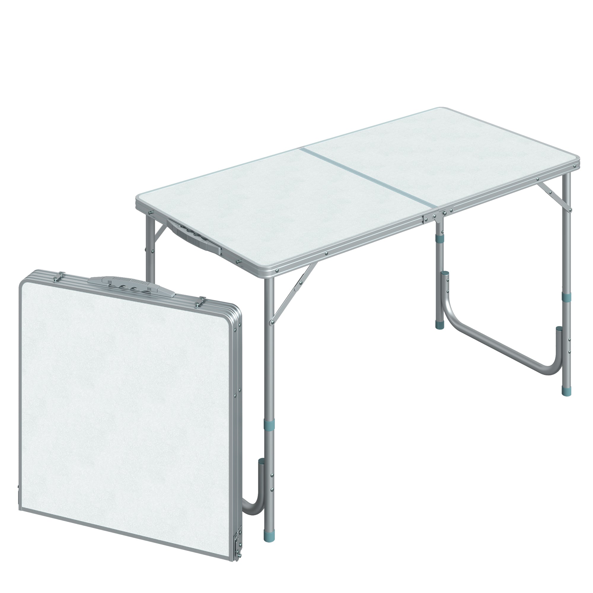 Outsunny 4ft Camping Table Foldable Picnic Garden BBQ Desk Indoor & Outdoor Folding Table with 2 Level Height Adjustable, Aluminum Frame and Carrying Handle, Silver