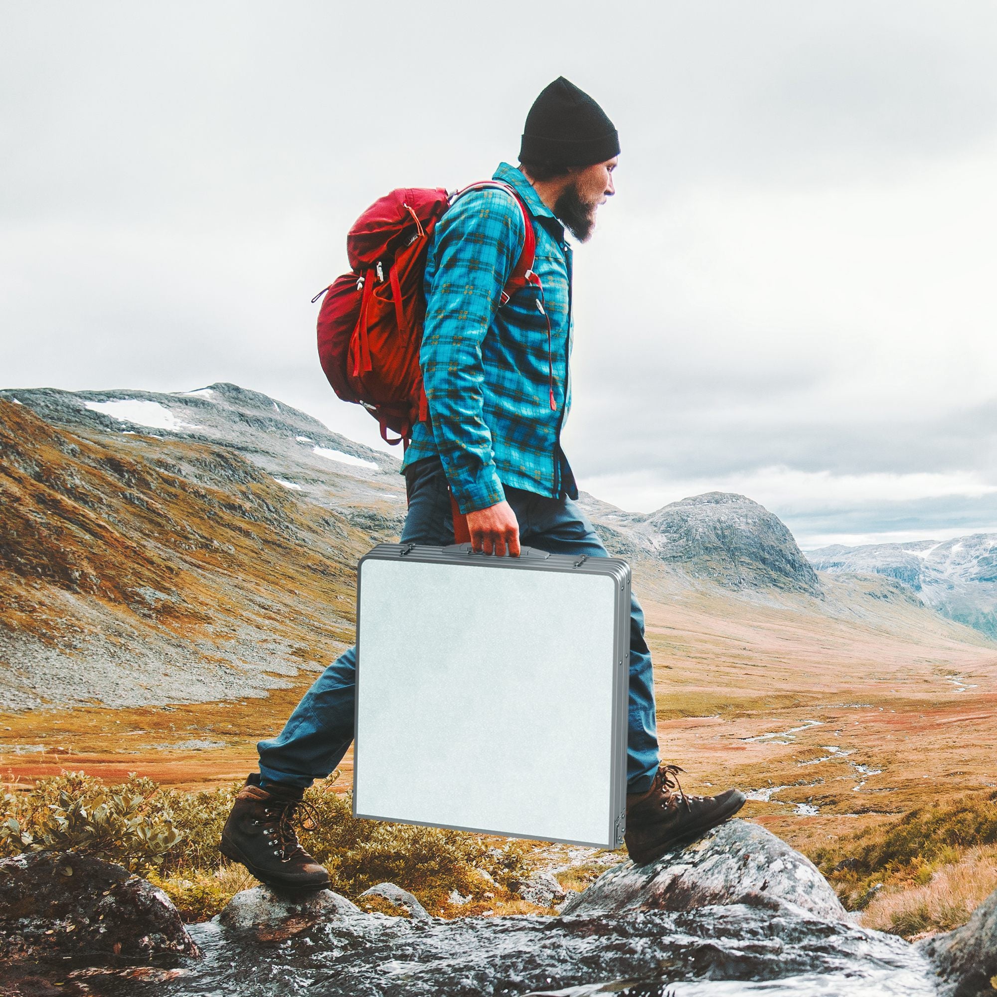 Outsunny 4ft Camping Table Foldable Picnic Garden BBQ Desk Indoor & Outdoor Folding Table with 2 Level Height Adjustable, Aluminum Frame and Carrying Handle, Silver