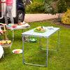 Outsunny 4ft Camping Table Foldable Picnic Garden BBQ Desk Indoor & Outdoor Folding Table with 2 Level Height Adjustable, Aluminum Frame and Carrying Handle, Silver