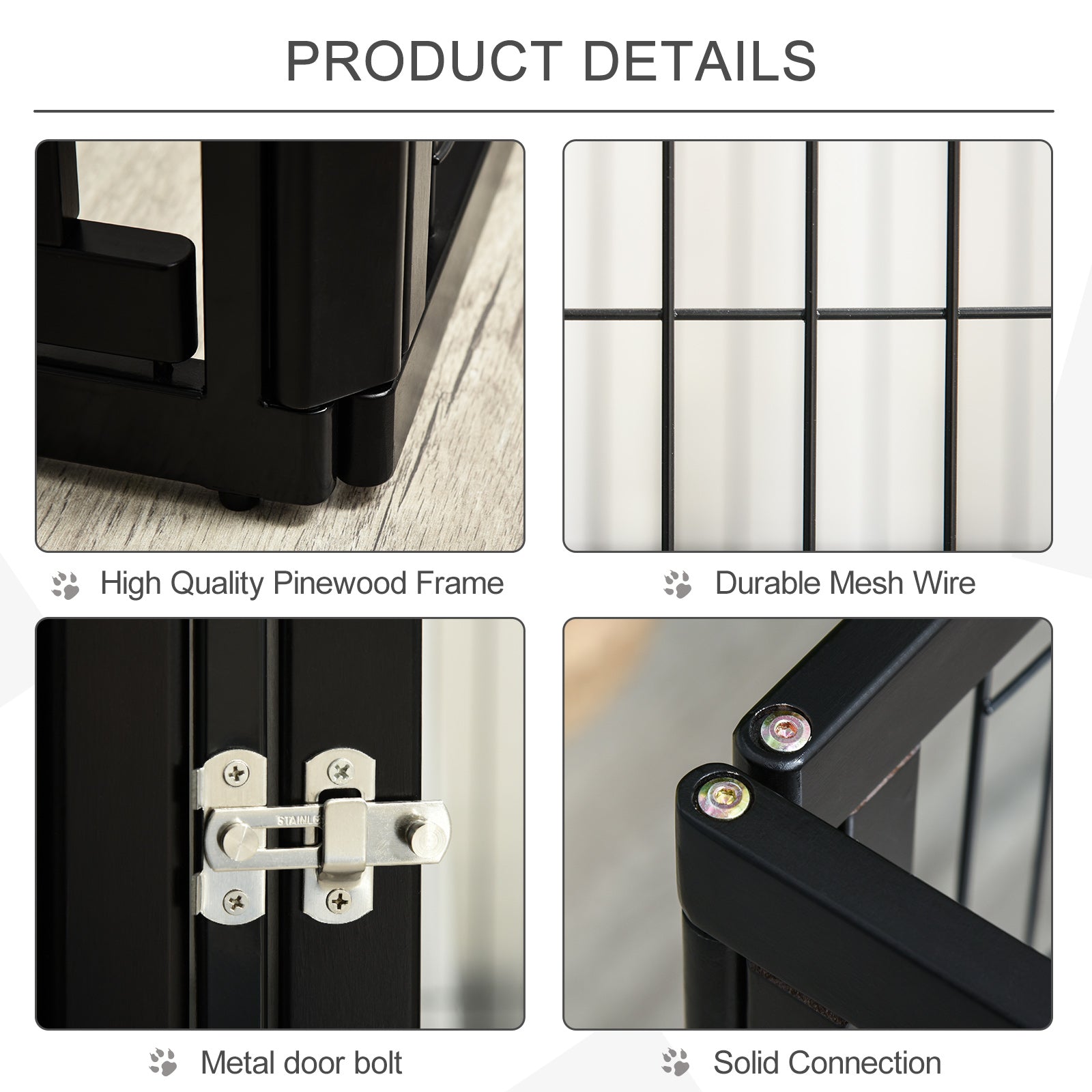 PawHut Transformable Pet Playpen 6 Freestanding Panels Gate Fireplace Christmas Tree Fence Stair Barrier Room Divider with Walk Through Door Wooden Frame Metal Mesh Black 63'' x 54.5'' x 31.5''