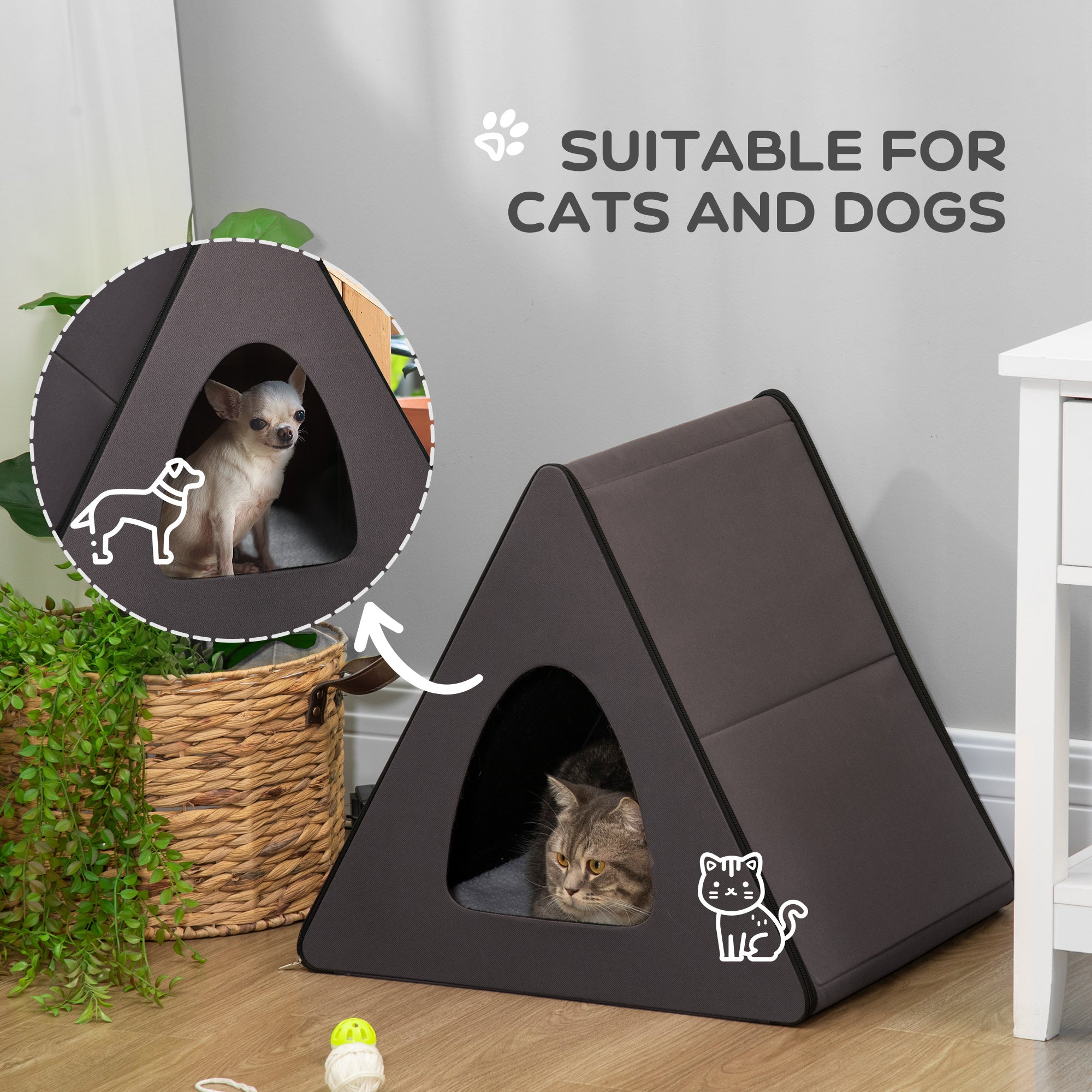PawHut Heated Cat House A-Frame Pet Shelter with Zippered Water-resistant Roof for Indoor and Outdoor