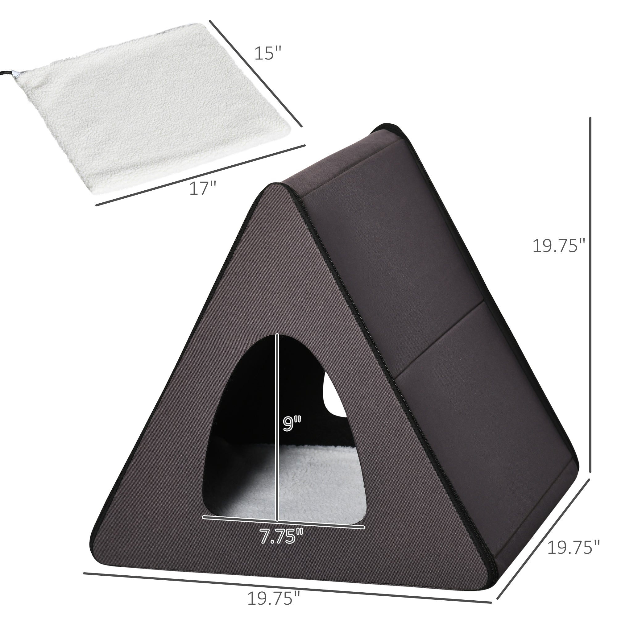 PawHut Heated Cat House A-Frame Pet Shelter with Zippered Water-resistant Roof for Indoor and Outdoor