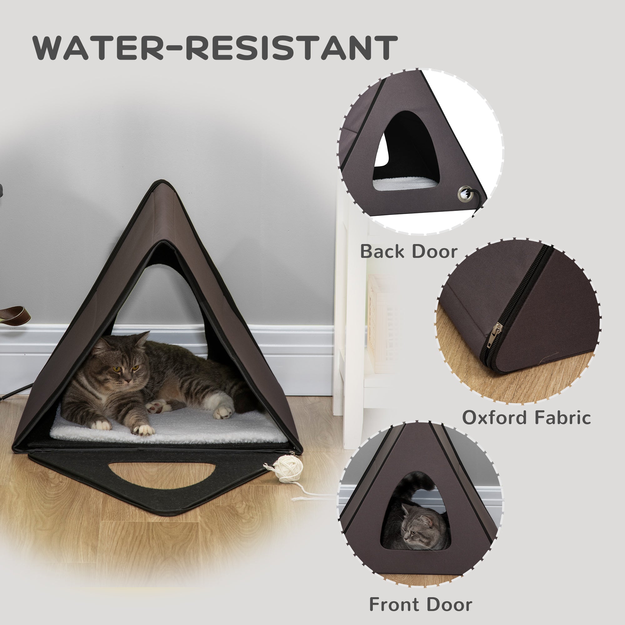 PawHut Heated Cat House A-Frame Pet Shelter with Zippered Water-resistant Roof for Indoor and Outdoor