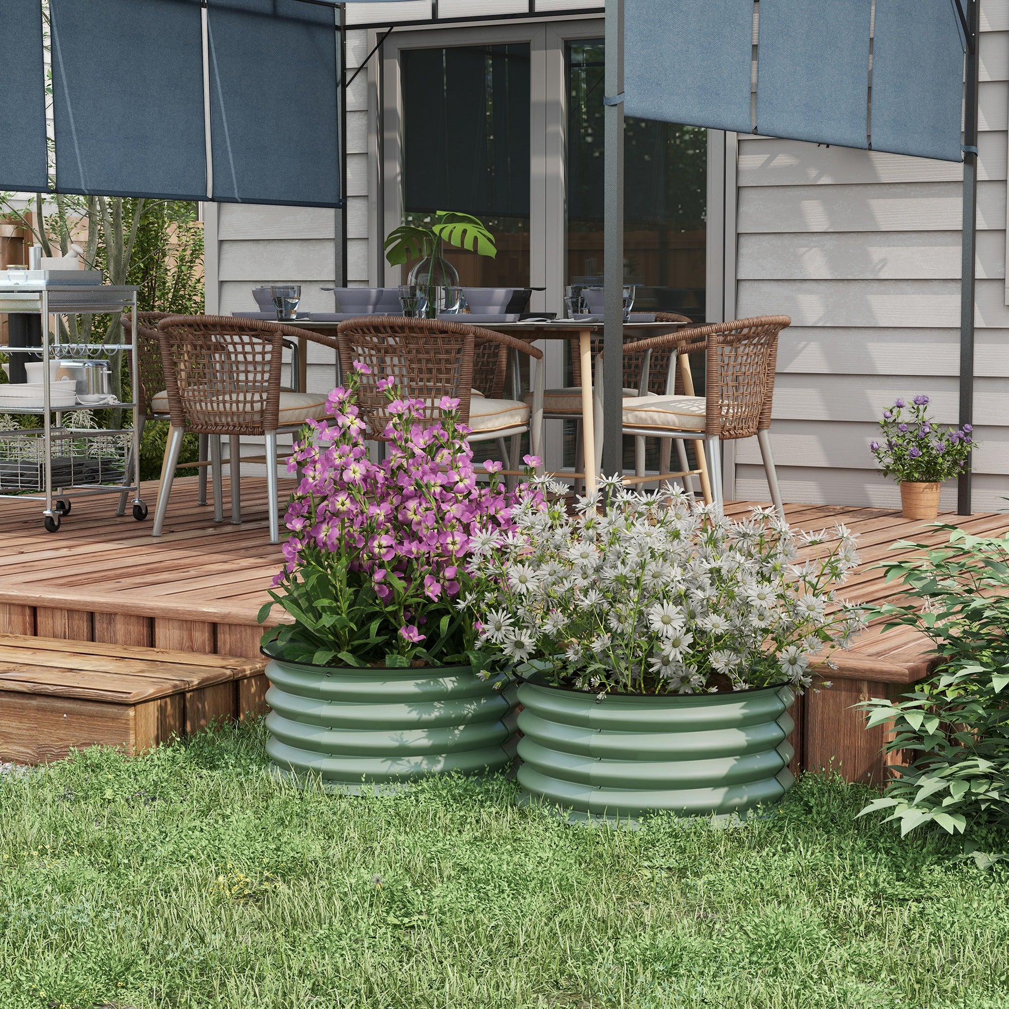 Outsunny 2' x1' Round Raised Garden Bed Set of 2, Outdoor Elevated Planter Box with Safety Edging, Easy-to-assemble Stock Tank for Growing Flowers, Herbs and Vegetables, Green