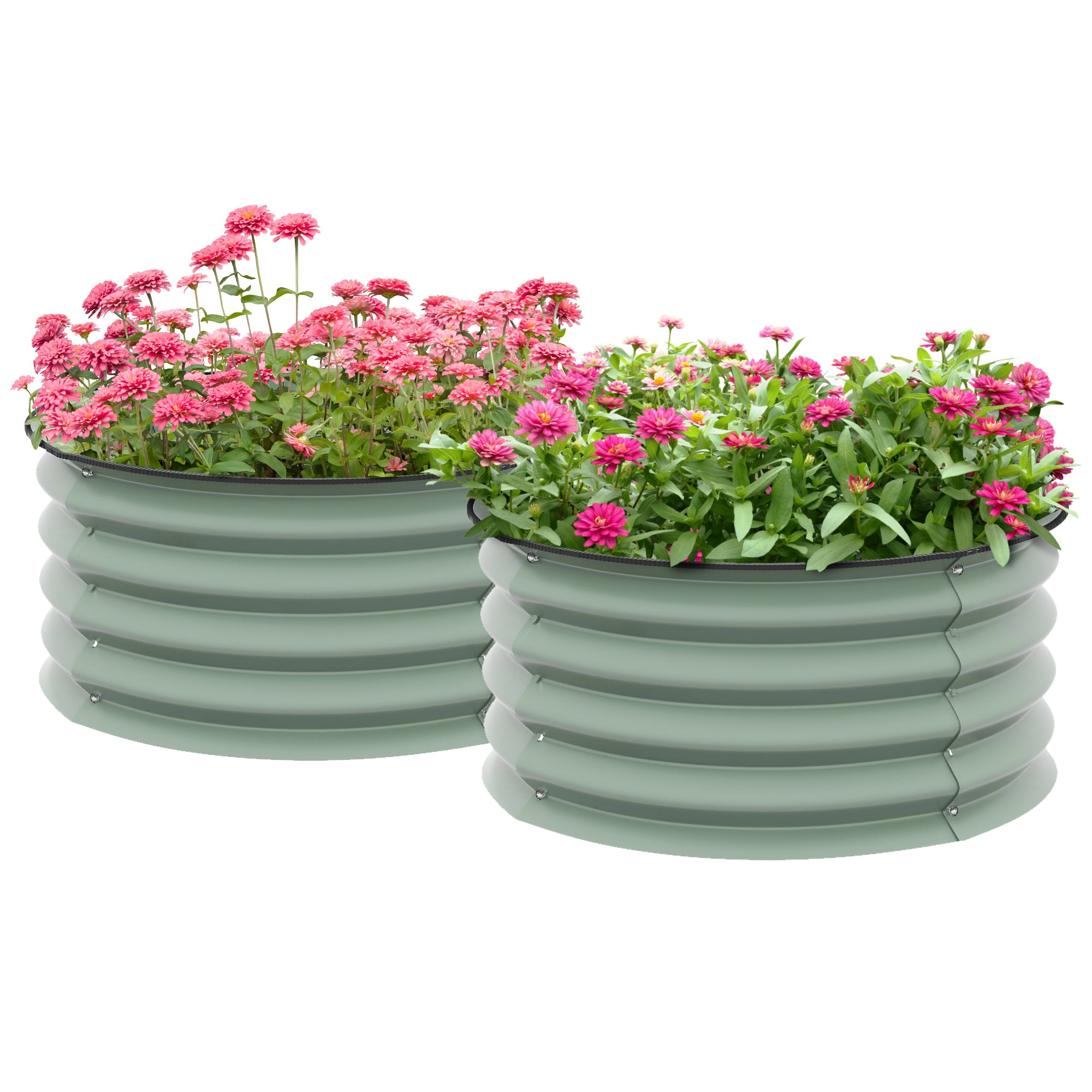 Outsunny 2' x1' Round Raised Garden Bed Set of 2, Outdoor Elevated Planter Box with Safety Edging, Easy-to-assemble Stock Tank for Growing Flowers, Herbs and Vegetables, Green