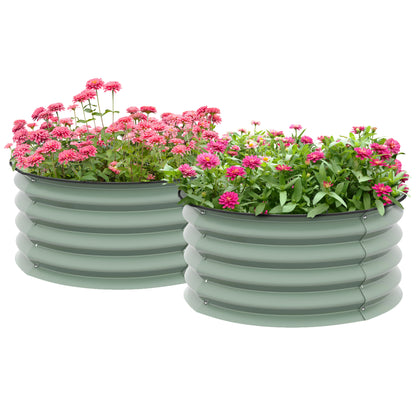 Outsunny 2' x1' Round Raised Garden Bed Set of 2, Outdoor Elevated Planter Box with Safety Edging, Easy-to-assemble Stock Tank for Growing Flowers, Herbs and Vegetables, Green