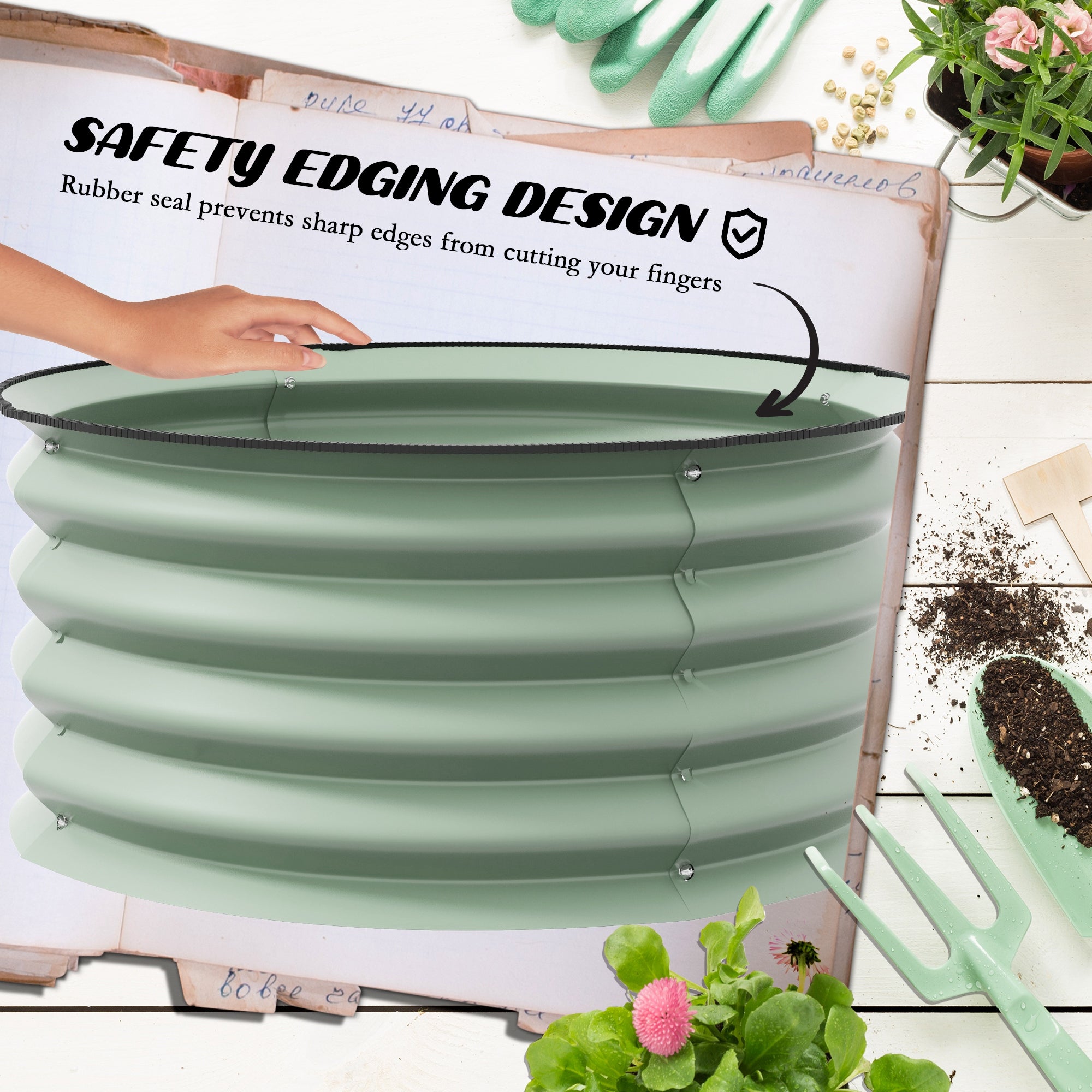 Outsunny 2' x1' Round Raised Garden Bed Set of 2, Outdoor Elevated Planter Box with Safety Edging, Easy-to-assemble Stock Tank for Growing Flowers, Herbs and Vegetables, Green