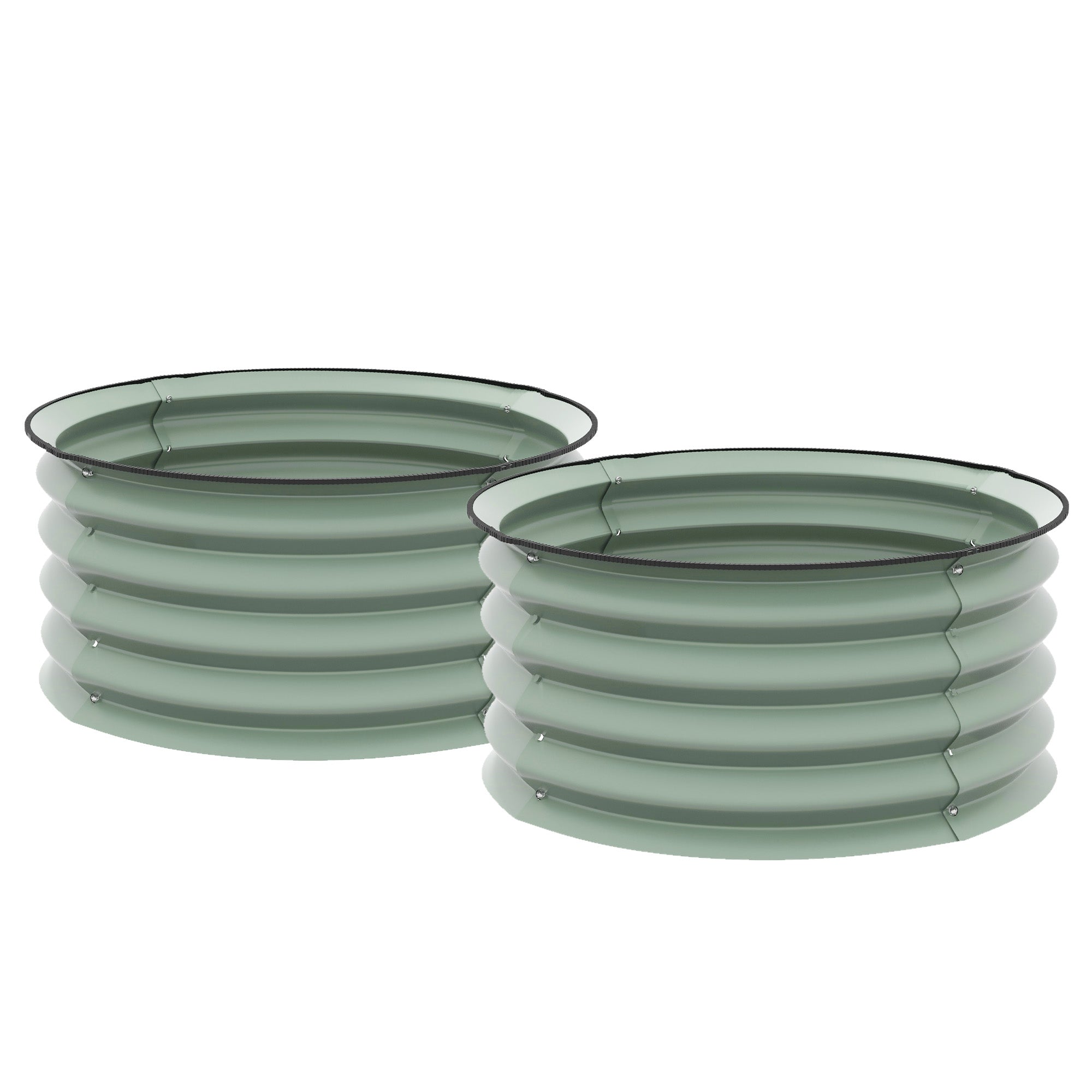 Outsunny 2' x1' Round Raised Garden Bed Set of 2, Outdoor Elevated Planter Box with Safety Edging, Easy-to-assemble Stock Tank for Growing Flowers, Herbs and Vegetables, Green