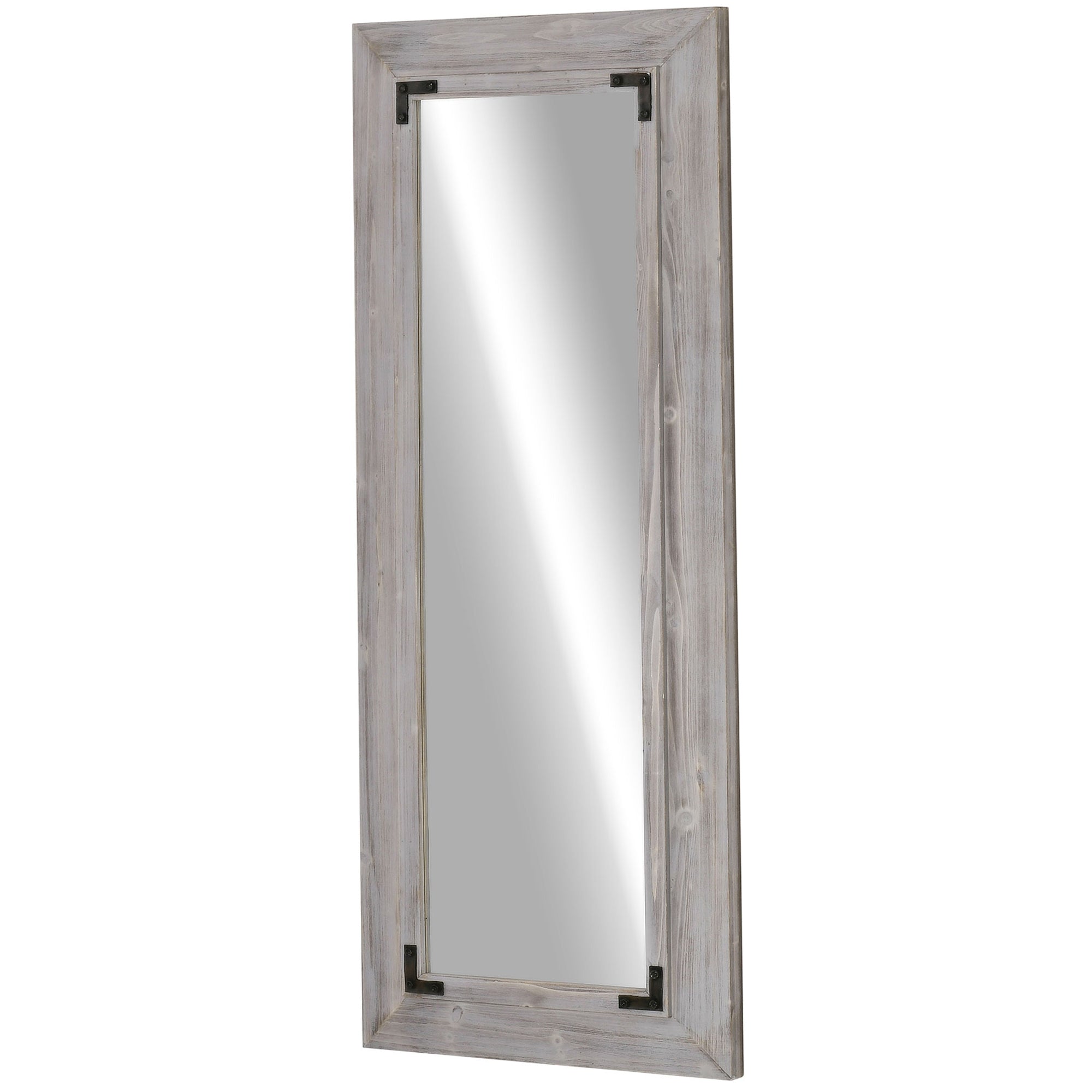 HOMCOM 59" x 23.5" Farmhouse Full Length Mirror, Wall Hang and Leaner Floor Mirror, Vertical and Horizontal, Distressed Wood Framed, for Living Room, Grey