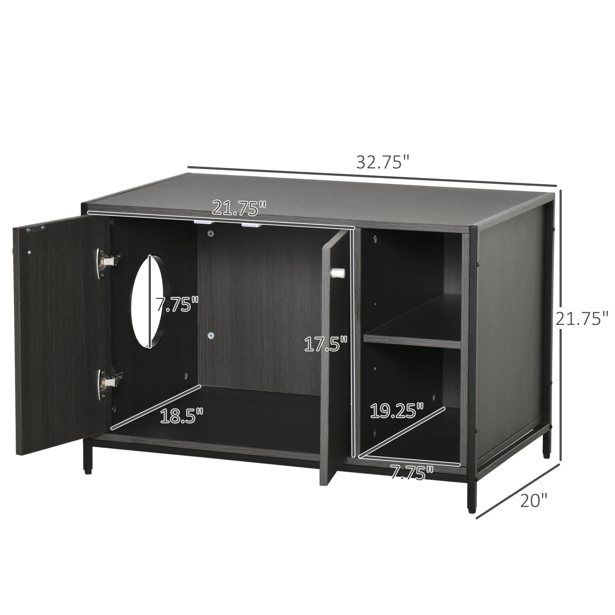 PawHut Large Wooden & Steel Cat Litter Box Enclosure, Kitten Washroom End Table, Indoor Hidden Cat House with Magnetic Doors & Storage Shelves, Black