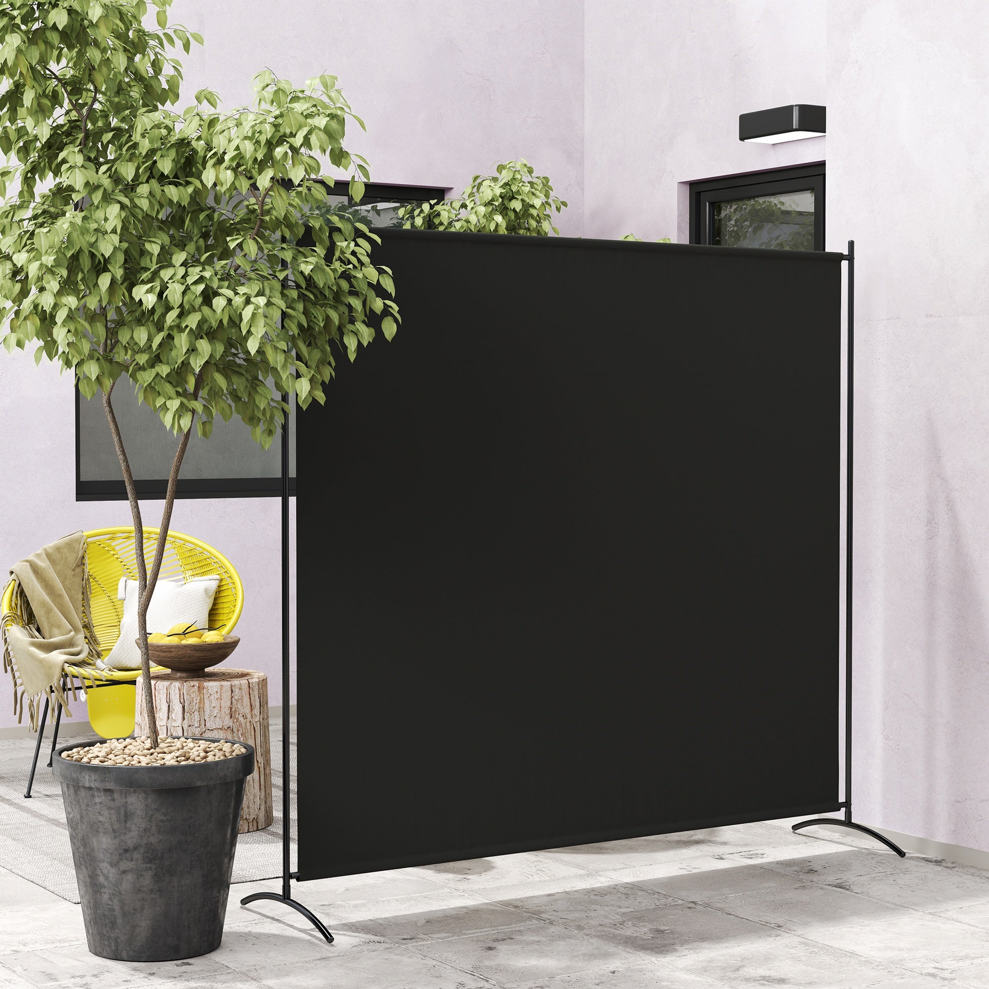 Outsunny Single Outdoor Privacy Screen, 5.9FT Tall Room Divider with UV30+ Protection, Freestanding Privacy Panel Partition with Stable Base for Indoor Outdoor Use, Black