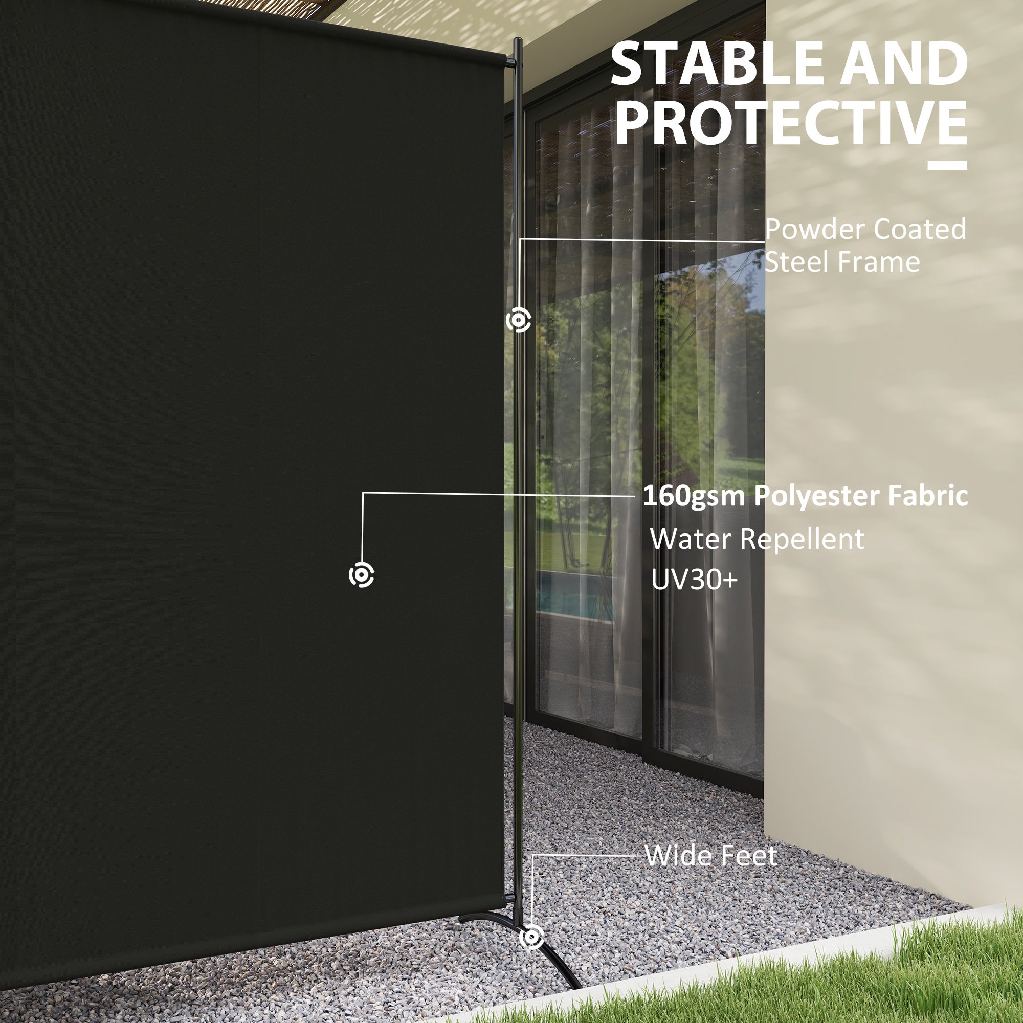 Outsunny Single Outdoor Privacy Screen, 5.9FT Tall Room Divider with UV30+ Protection, Freestanding Privacy Panel Partition with Stable Base for Indoor Outdoor Use, Black