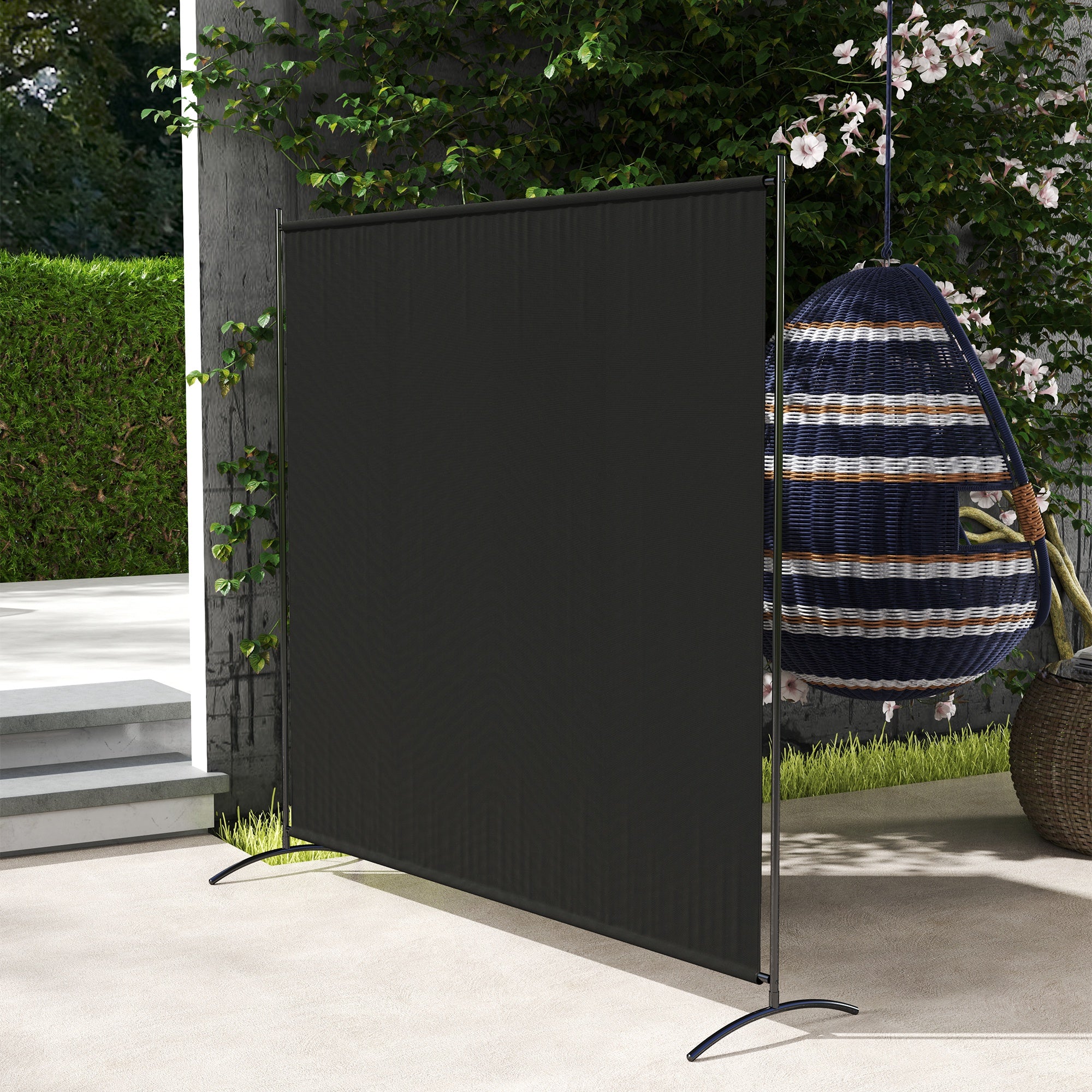 Outsunny Single Outdoor Privacy Screen, 5.9FT Tall Room Divider with UV30+ Protection, Freestanding Privacy Panel Partition with Stable Base for Indoor Outdoor Use, Black