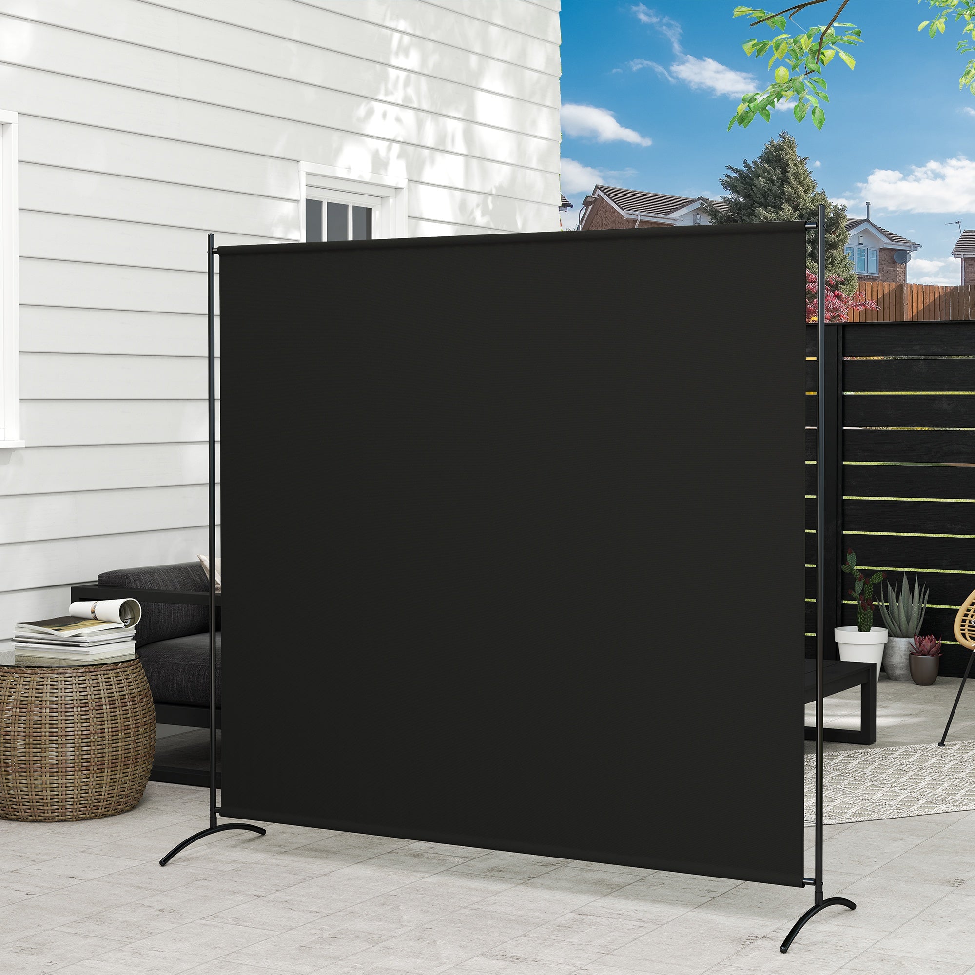 Outsunny Single Outdoor Privacy Screen, 5.9FT Tall Room Divider with UV30+ Protection, Freestanding Privacy Panel Partition with Stable Base for Indoor Outdoor Use, Black