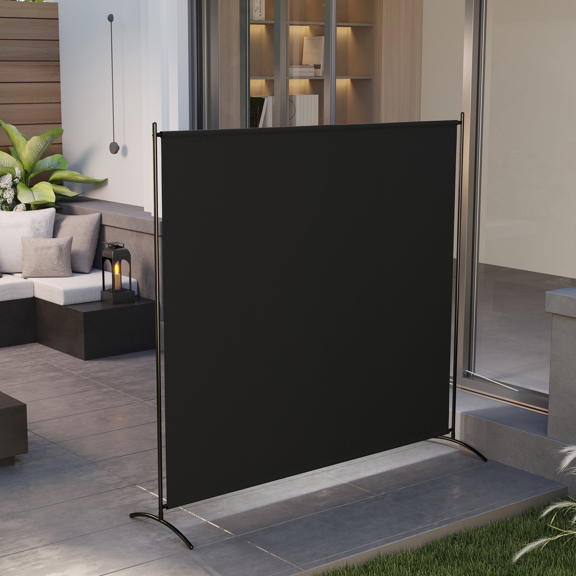 Outsunny Single Outdoor Privacy Screen, 5.9FT Tall Room Divider with UV30+ Protection, Freestanding Privacy Panel Partition with Stable Base for Indoor Outdoor Use, Black