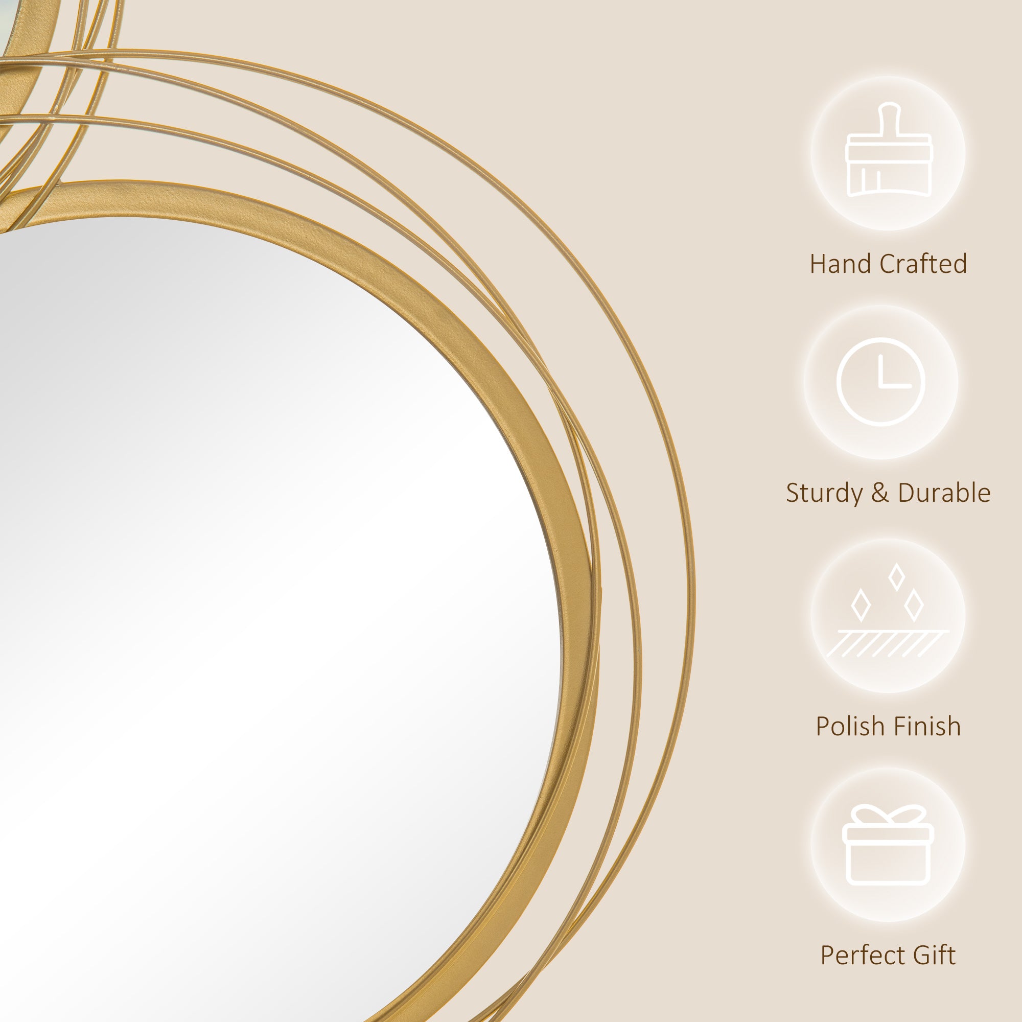 HOMCOM Metal Wall Art Modern Mirror Decor Home Hanging Wall Sculptures for Living Room Bedroom Dining Room, 42.25" W x 22" H, Gold