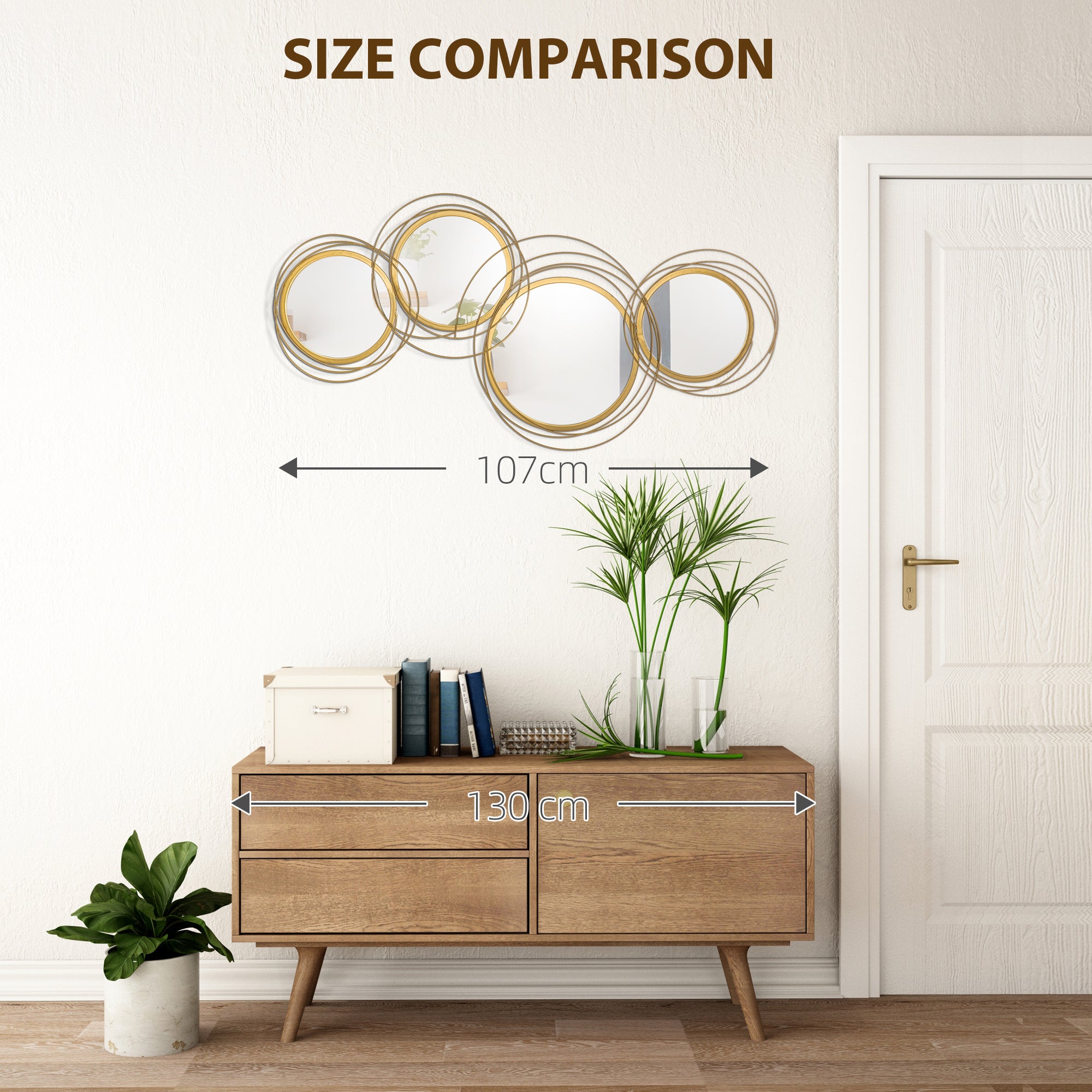 HOMCOM Metal Wall Art Modern Mirror Decor Home Hanging Wall Sculptures for Living Room Bedroom Dining Room, 42.25" W x 22" H, Gold