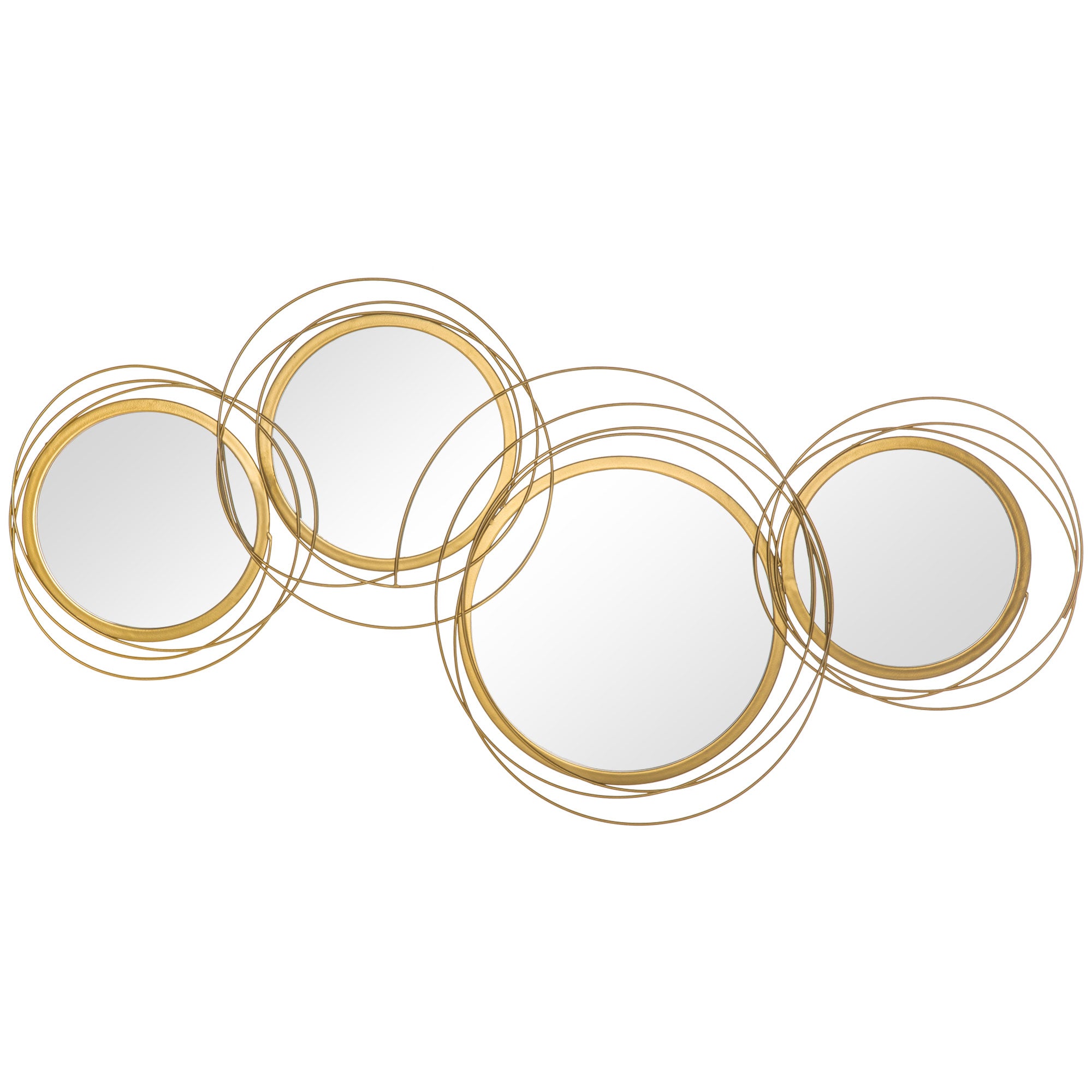 HOMCOM Metal Wall Art Modern Mirror Decor Home Hanging Wall Sculptures for Living Room Bedroom Dining Room, 42.25" W x 22" H, Gold