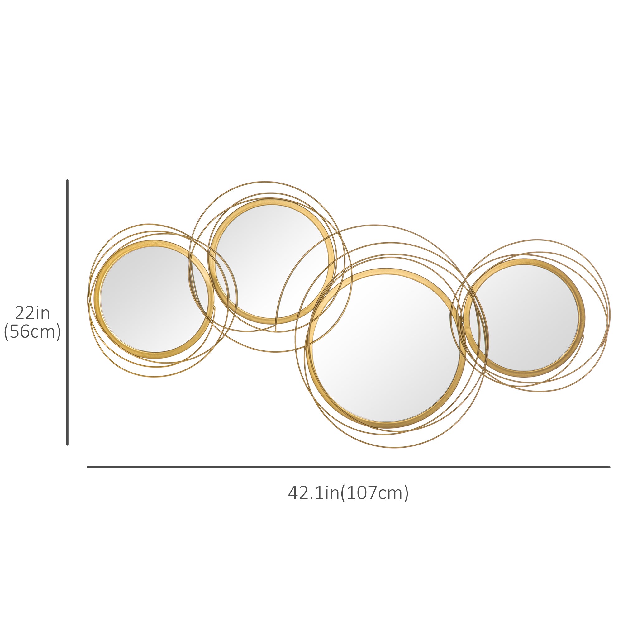 HOMCOM Metal Wall Art Modern Mirror Decor Home Hanging Wall Sculptures for Living Room Bedroom Dining Room, 42.25" W x 22" H, Gold