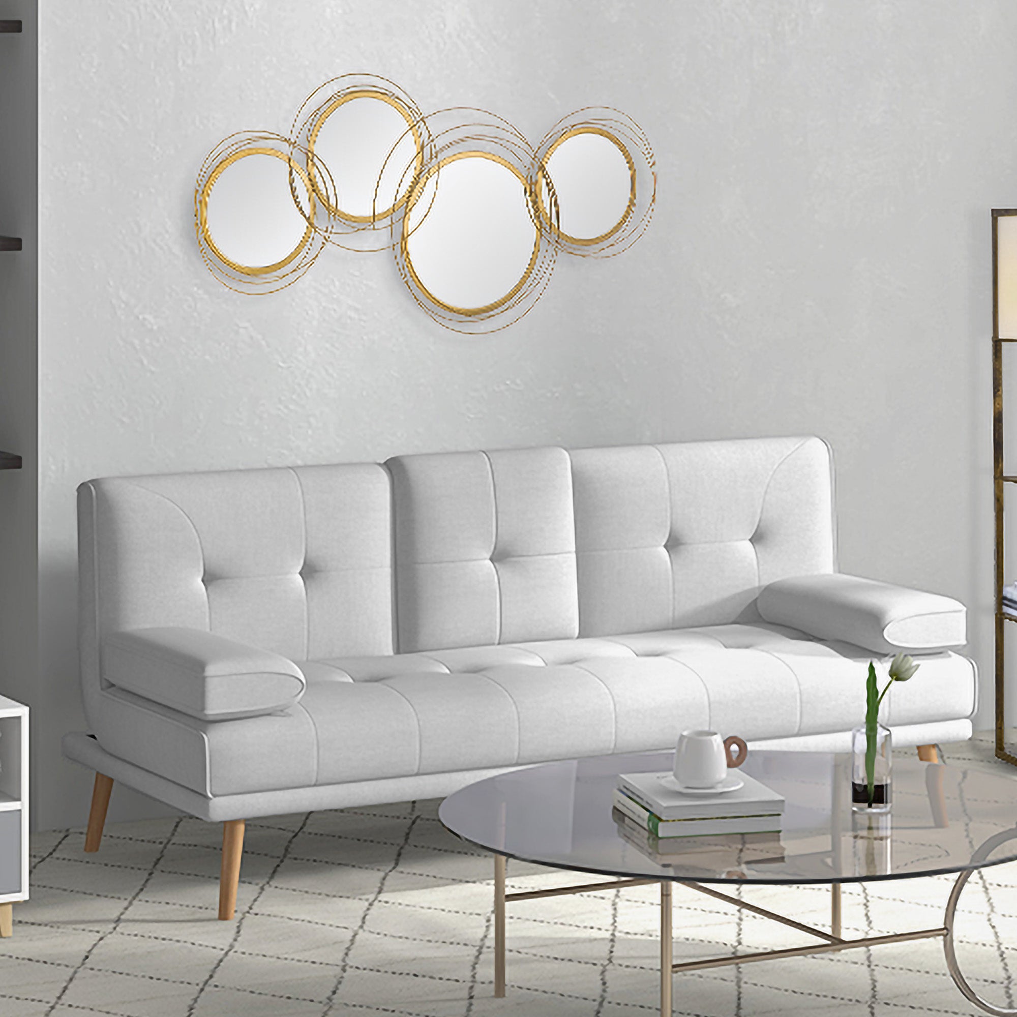 HOMCOM Metal Wall Art Modern Mirror Decor Home Hanging Wall Sculptures for Living Room Bedroom Dining Room, 42.25" W x 22" H, Gold