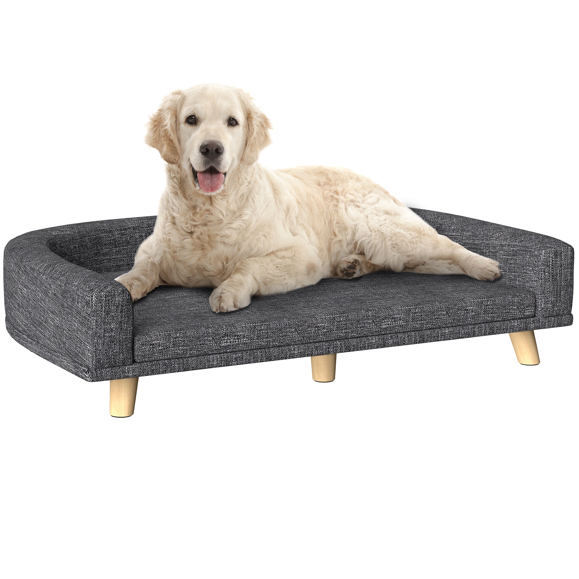 PawHut Dog Sofa, Dog Couch Bed for Large Dogs, Elevated Pet Cat Sofa Bed with Removable Washable Cover, Anti-slip Foot Pads, Dark Grey
