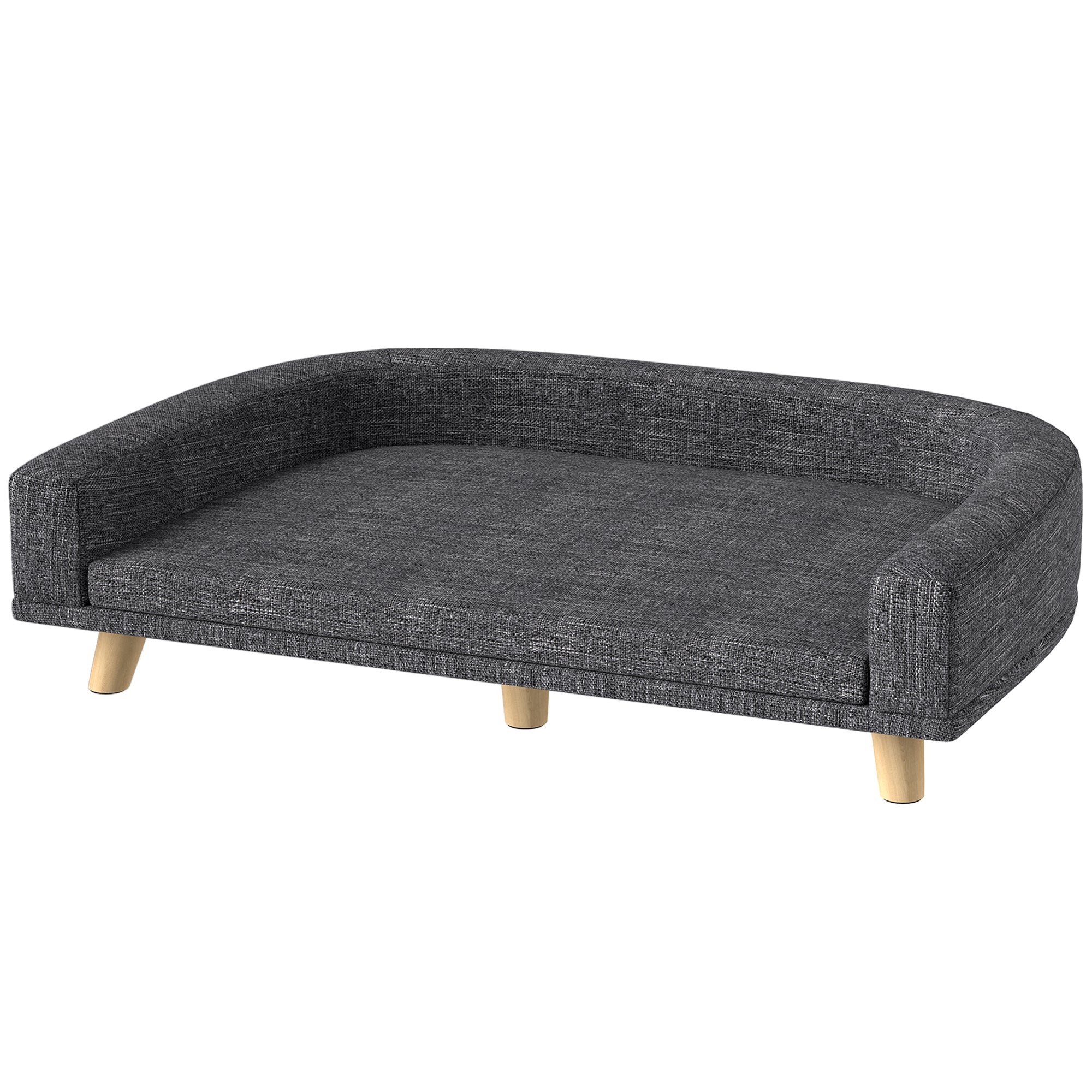 PawHut Dog Sofa, Dog Couch Bed for Large Dogs, Elevated Pet Cat Sofa Bed with Removable Washable Cover, Anti-slip Foot Pads, Dark Grey