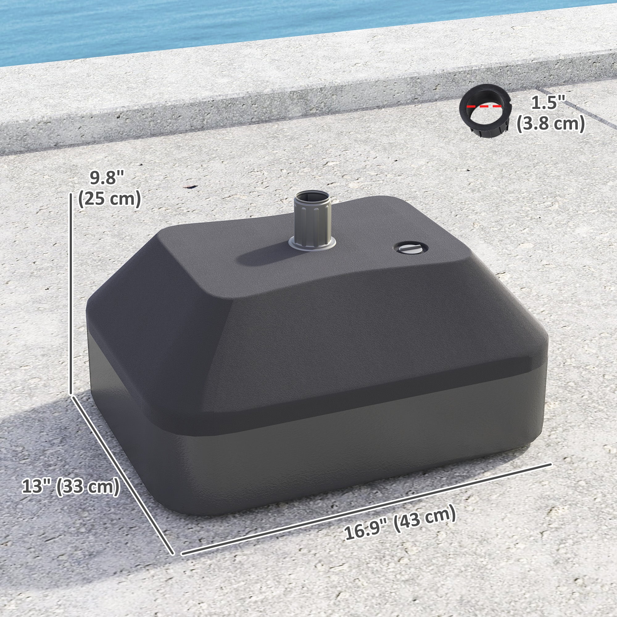 Outsunny Fillable Patio Umbrella Base, Heavy Duty Outdoor Umbrella Stand Base Patio Umbrella Stand, Filled Up to 53lbs with Stand or 44lbs with Water for Deck Poolside, Black